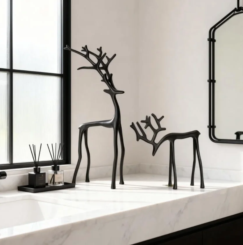 Reno de metal negro, adornos Navidad 2 piezas decoración sala estar dormitorio