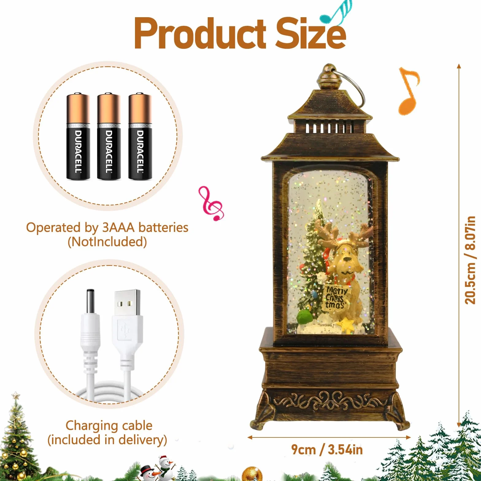 Globos de Nieve Navideños Musicales Giratorios, Linterna USB Pilas Extra Grande Decoración Navidad