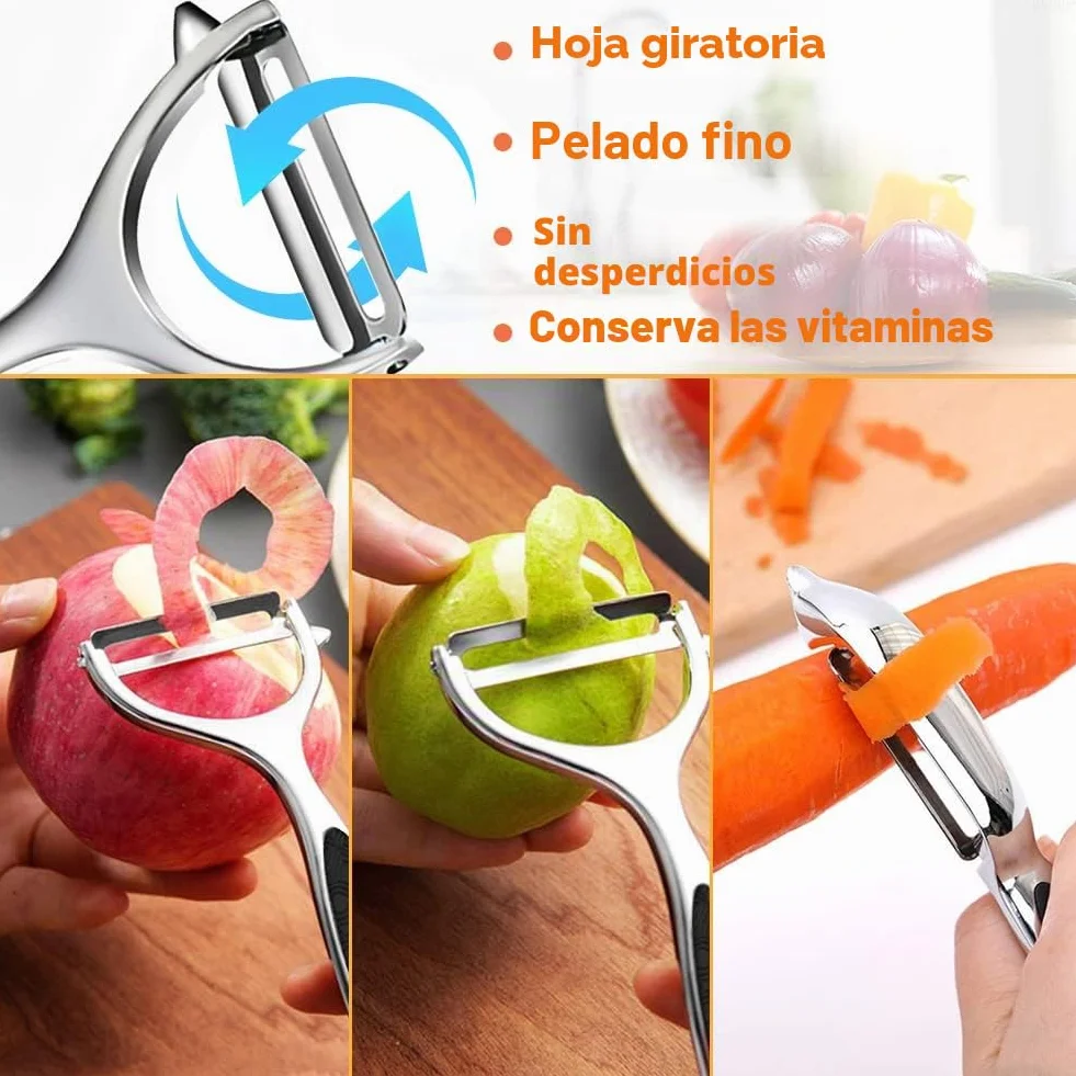 Pelador de Verduras Acero Inoxidable, Cuchilla Giratoria Mango Ergonómico