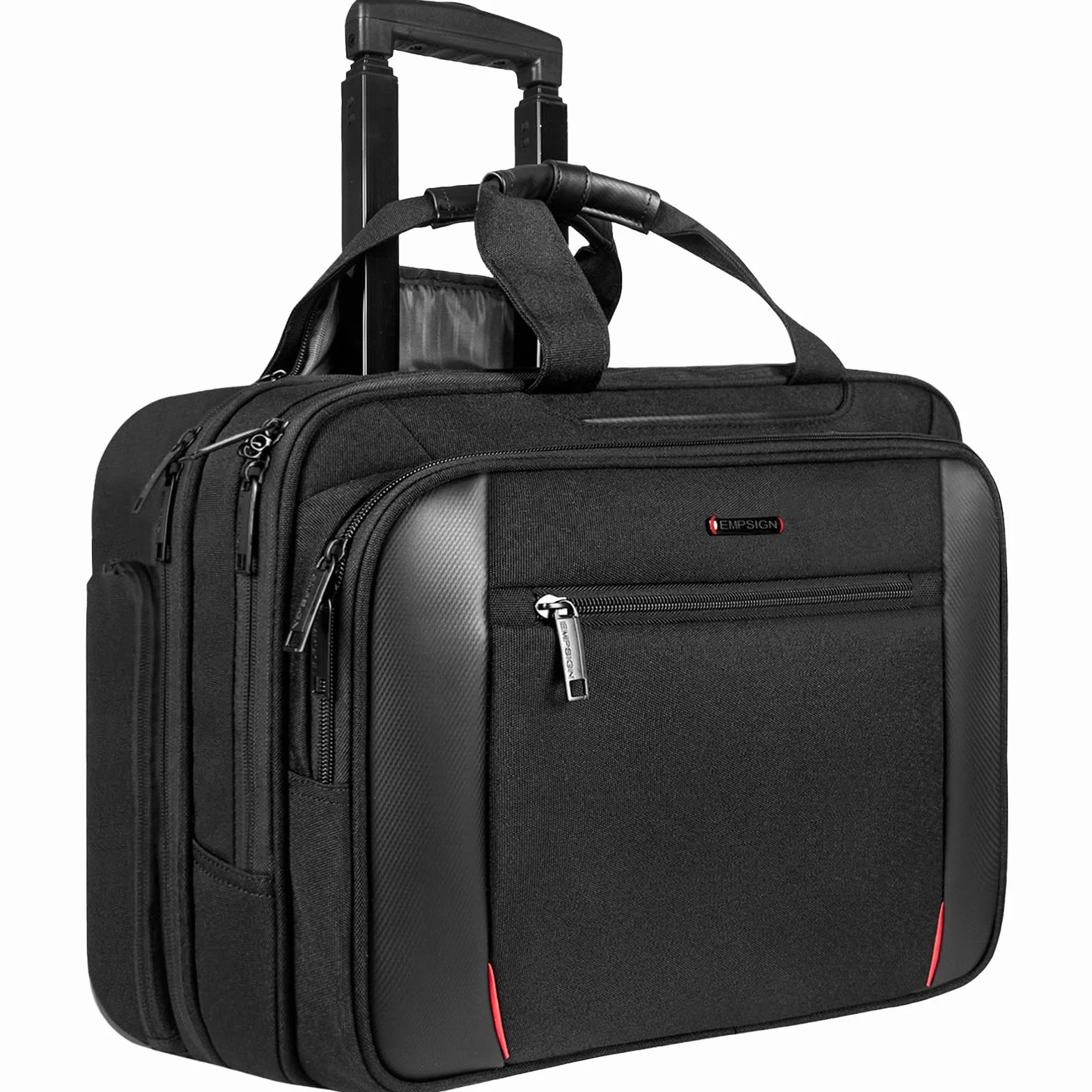 EMPSIGN Maletín para portátil con Ruedas 17.3 Pulgadas, Bolsa de Noche Impermeable con Bolsillo de Bloqueo RFID para Negocios, Viajes, Escuela, Negro