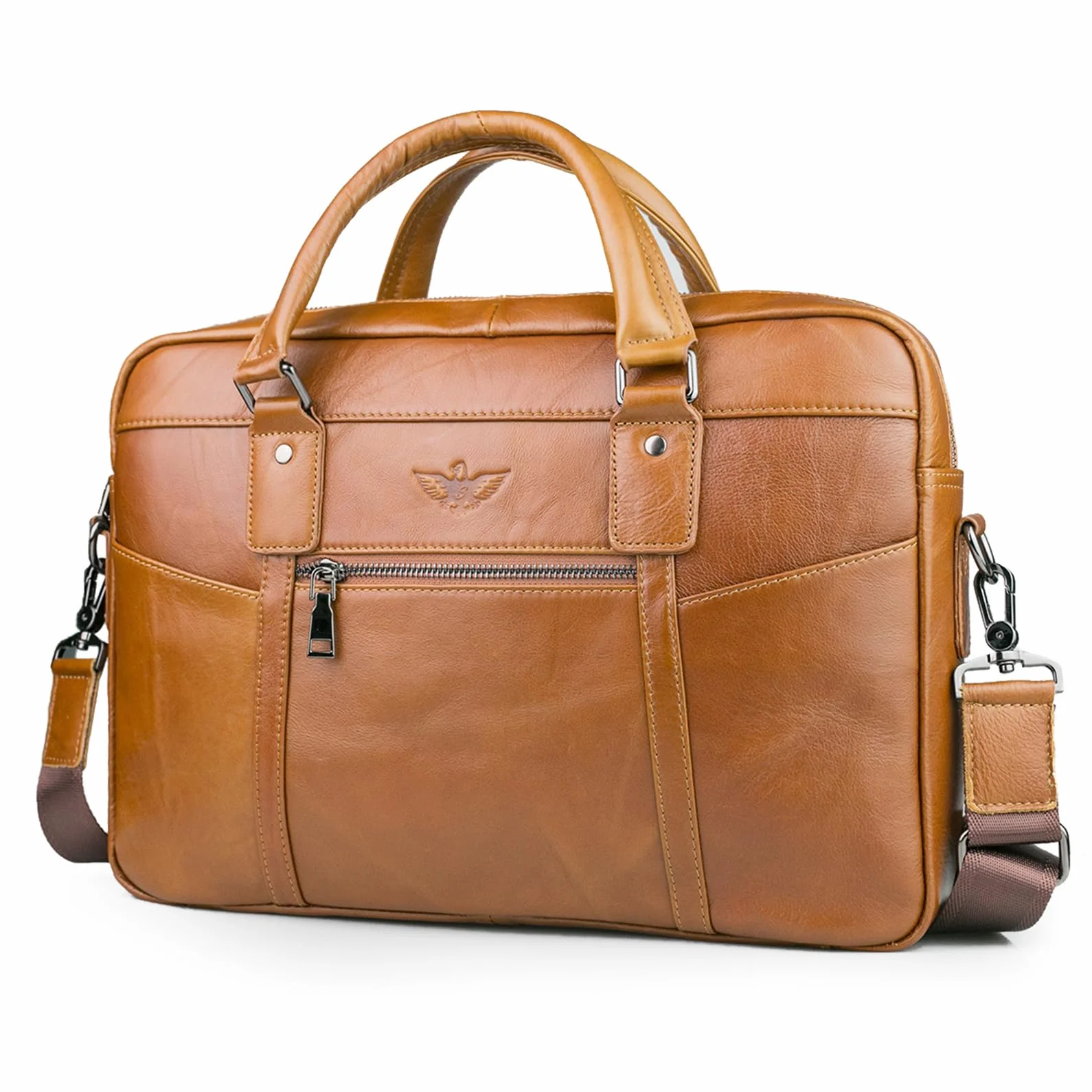 BAGZY Maletin para Ordenador Portátil 15.6 Pulgadas Regalo Hombre Maletín de Cuero Genuino Bolso Hombre Bandolera para Portátil Bolso Mensajero Negocios (Marrón)