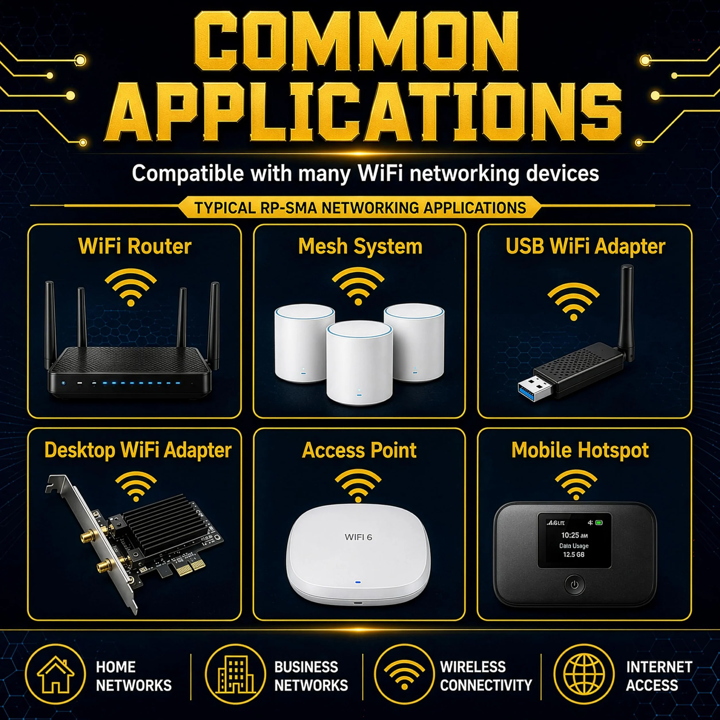 Antenas Wi-Fi de doble banda de 10 dBi (2.4 GHz/5 GHz-5.8 GHz) con conector macho RP-SMA para cámara inalámbrica, router, punto de acceso - 2 unidades