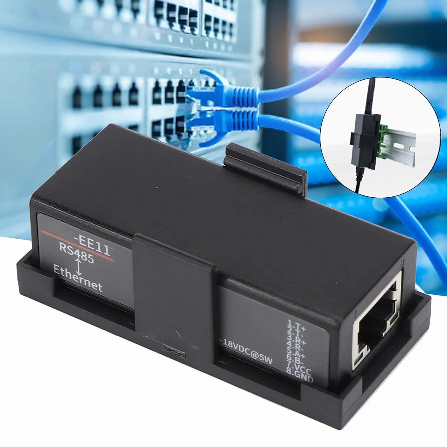 Módulo de Comunicación Ethernet Industrial HF7121, Servidor Serie IP/Modbus, 10/100M, 5-36VDC