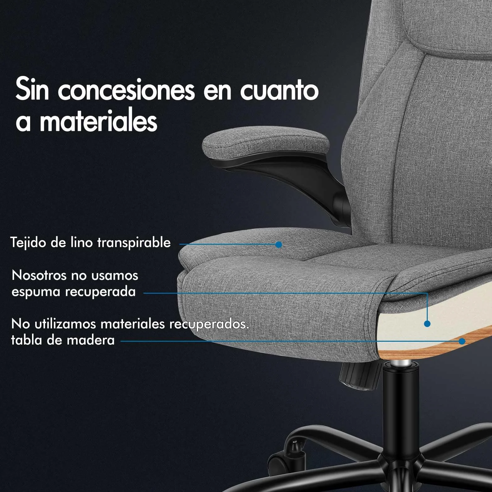 ALFORDSON Silla Oficina Ejecutiva con Masaje, Ergonómica Escritorio Reposabrazos Abatible, Inclinación, Respaldo Medio, Tela de Lino Gris