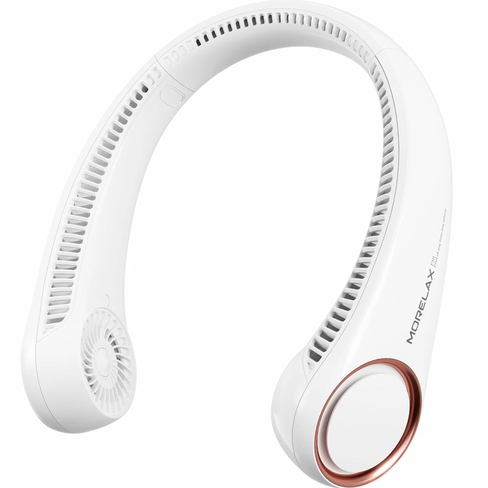 Morelax Ventilador de Cuello Portátil Recargable USB, 3 Velocidades Ajustables/Súper Silencioso/Sin Hojas, Diseño 360° para Viajes, Deporte, Oficina y Hogar (Blanco)
