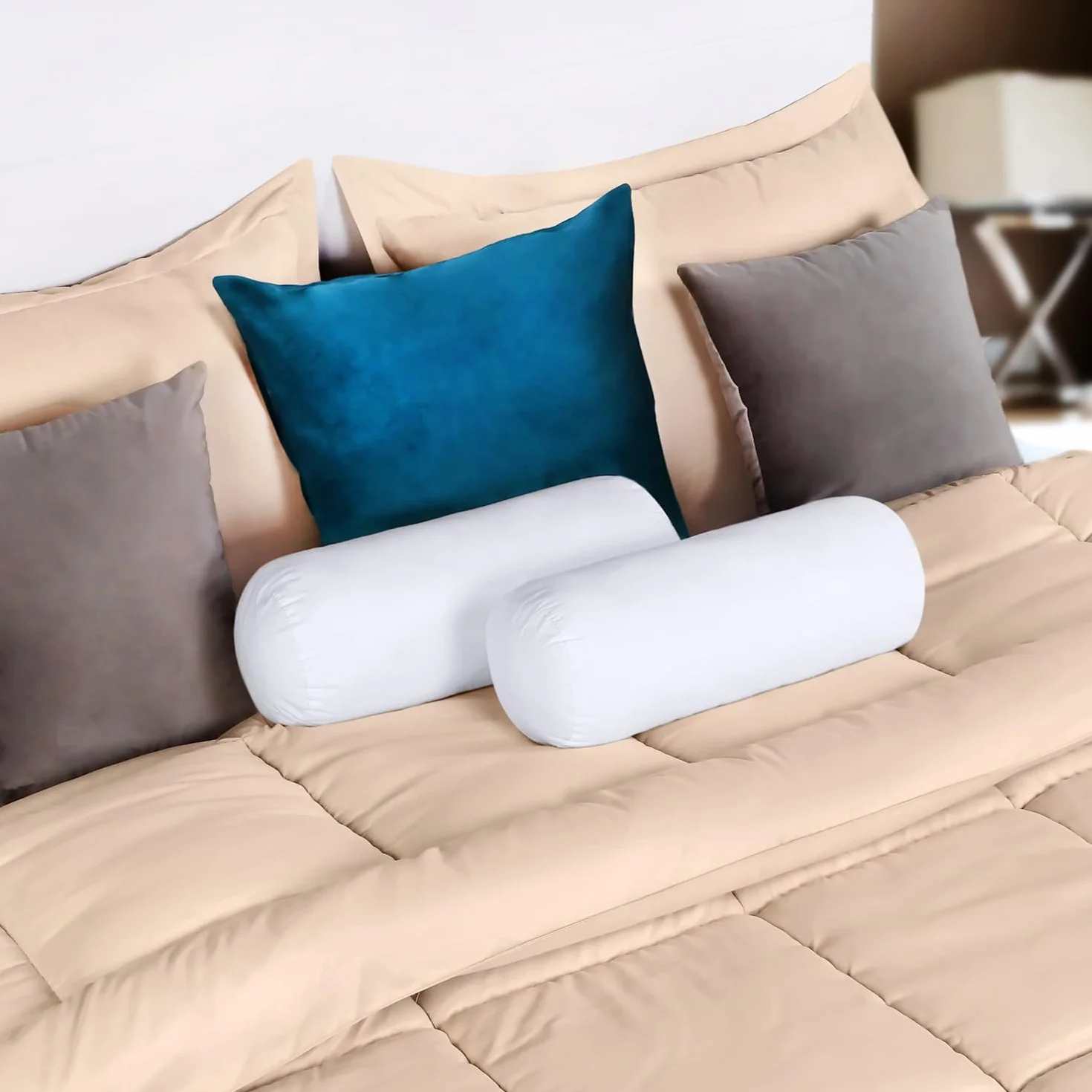 Utopia Bedding Almohada Cilíndrica Fibra Virgen Siliconada 2 Paquete 15x40 cm Blanco