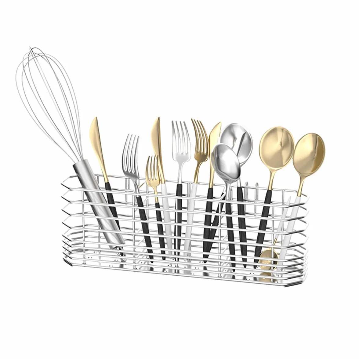 Escurridor de cubiertos y platos para encimera de cocina plateado
