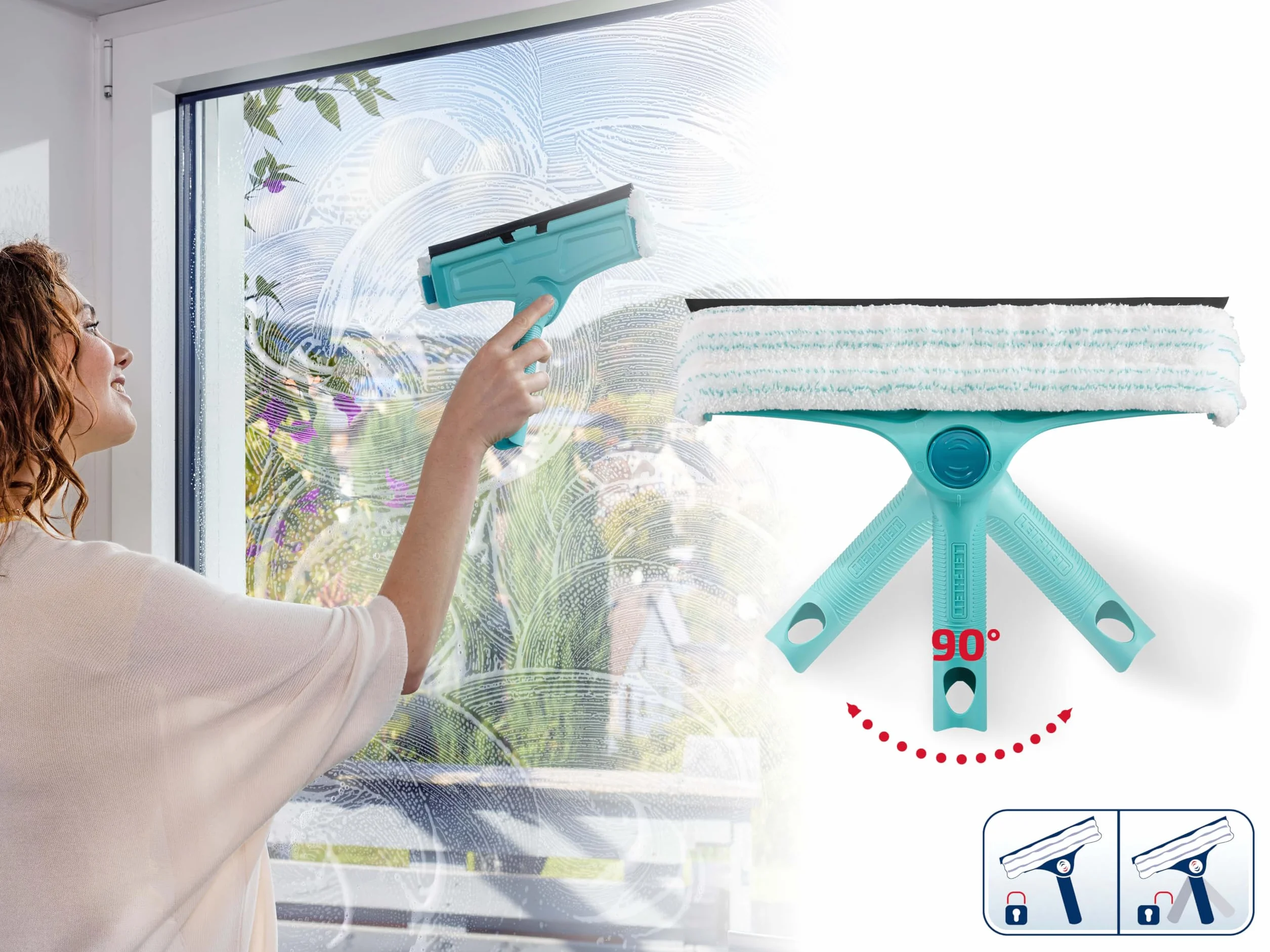 Leifheit Limpiacristales 4in1 con Regleta de Goma y Articulación Ajustable, Click System