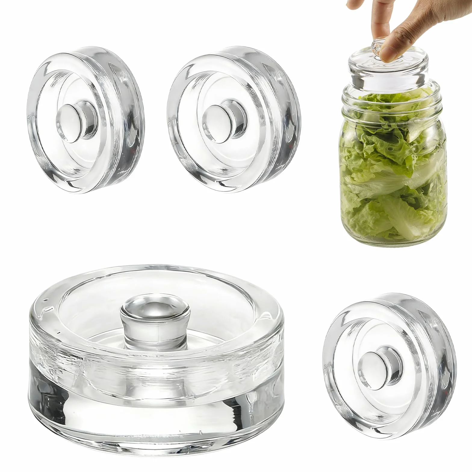 Pesos de Fermentación de Vidrio Ø 7 cm 4 Piezas, Piedras con Asa para Chucrut Kimchi