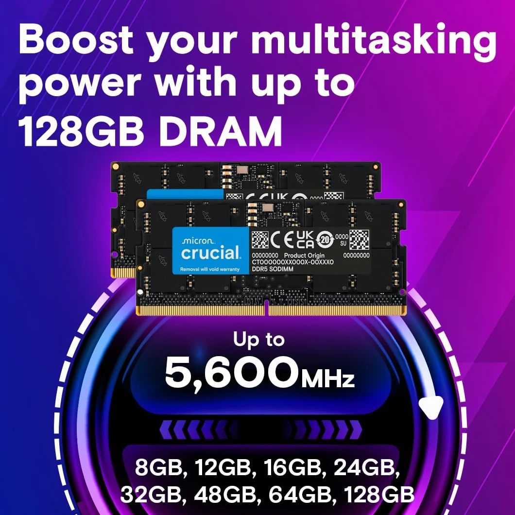 Crucial RAM DDR5 32GB 5600MHz SODIMM, Memoria para Ordenador Portátil/Laptop, Mini PC, (o 5200MHz / 4800MHz) CL46 - CT32G56C46S5