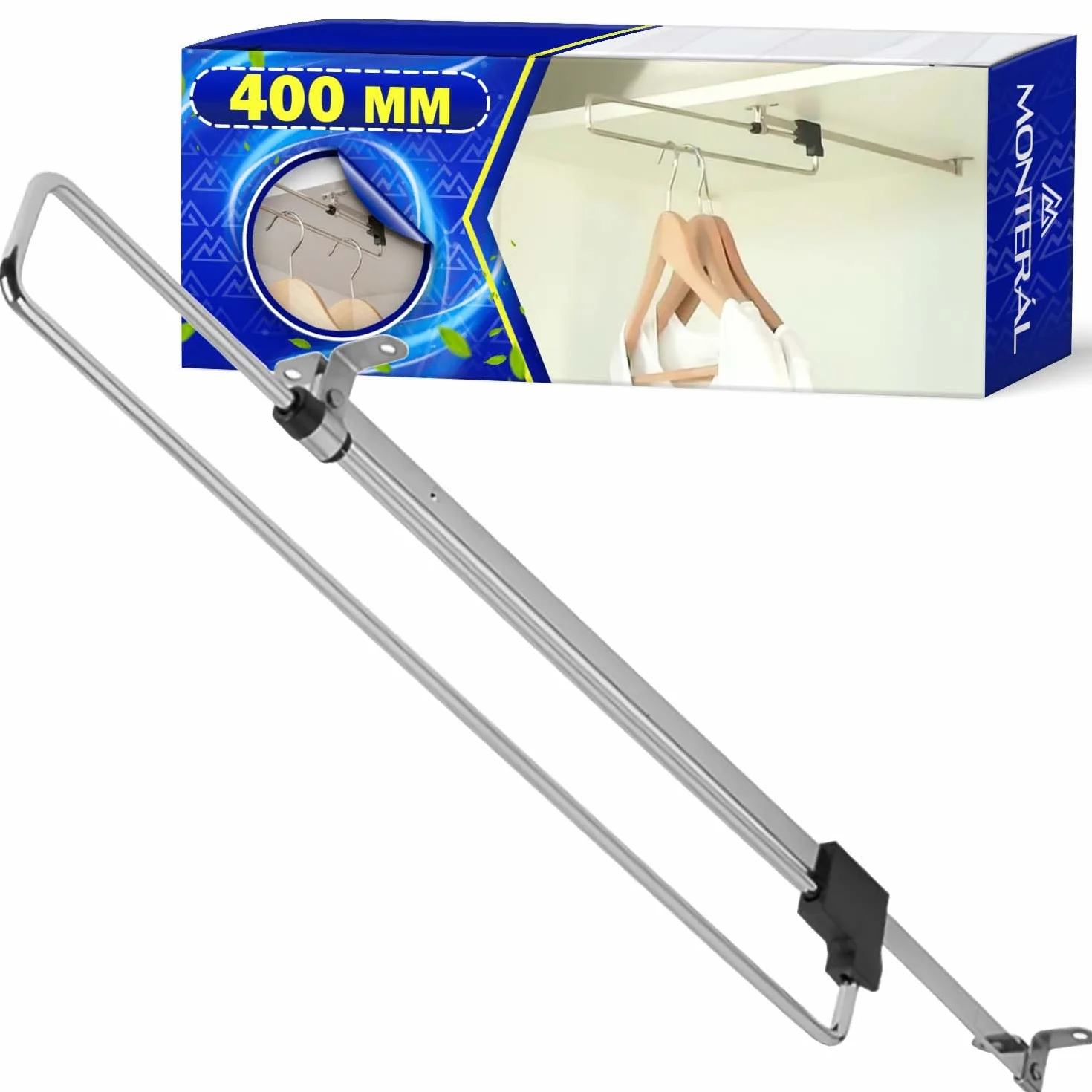 Perchero Extensible Armario 400 mm - Percheros Extraibles Fabricado en Acero se Adapta a Varios Tipos de Armario Ropero - Garantía de 10 Años - MONTERAL