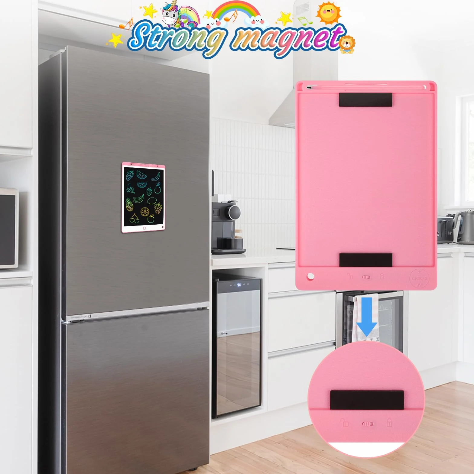 Tableta Escritura LCD Color 8.5 Pulgadas, Tablet Escritura Niños, Pizarra Digital con Botón De Eliminación de Pantalla e Interruptor de Bloqueo para Juegos para 2 3 4 5 6 7 Años, Rosa