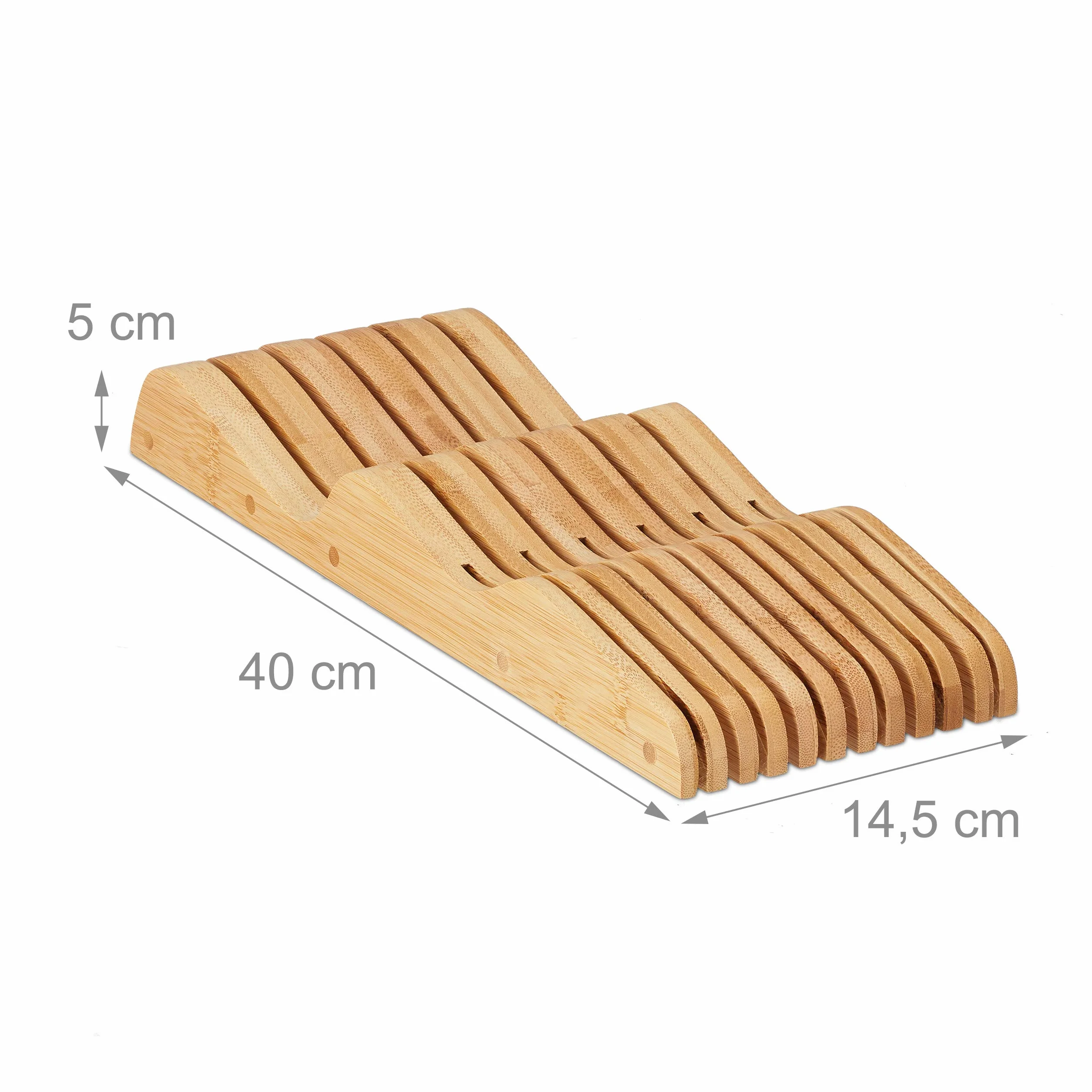 Relaxdays Organizador de 11 Cuchillos para Cajones, Bloque Bambú Natural 40cm, Marrón