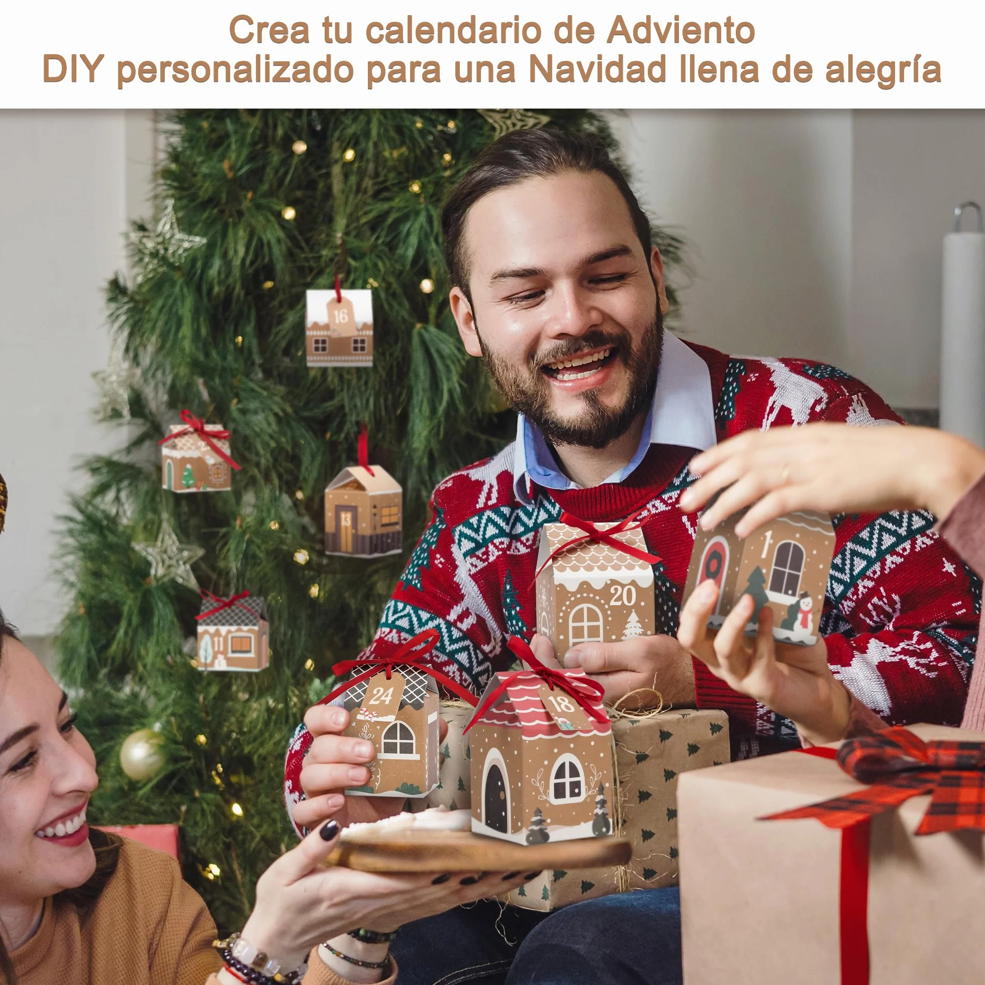 Calendario de Adviento DIY Kit 24 Casas con Pegatinas, Cintas y Etiquetas