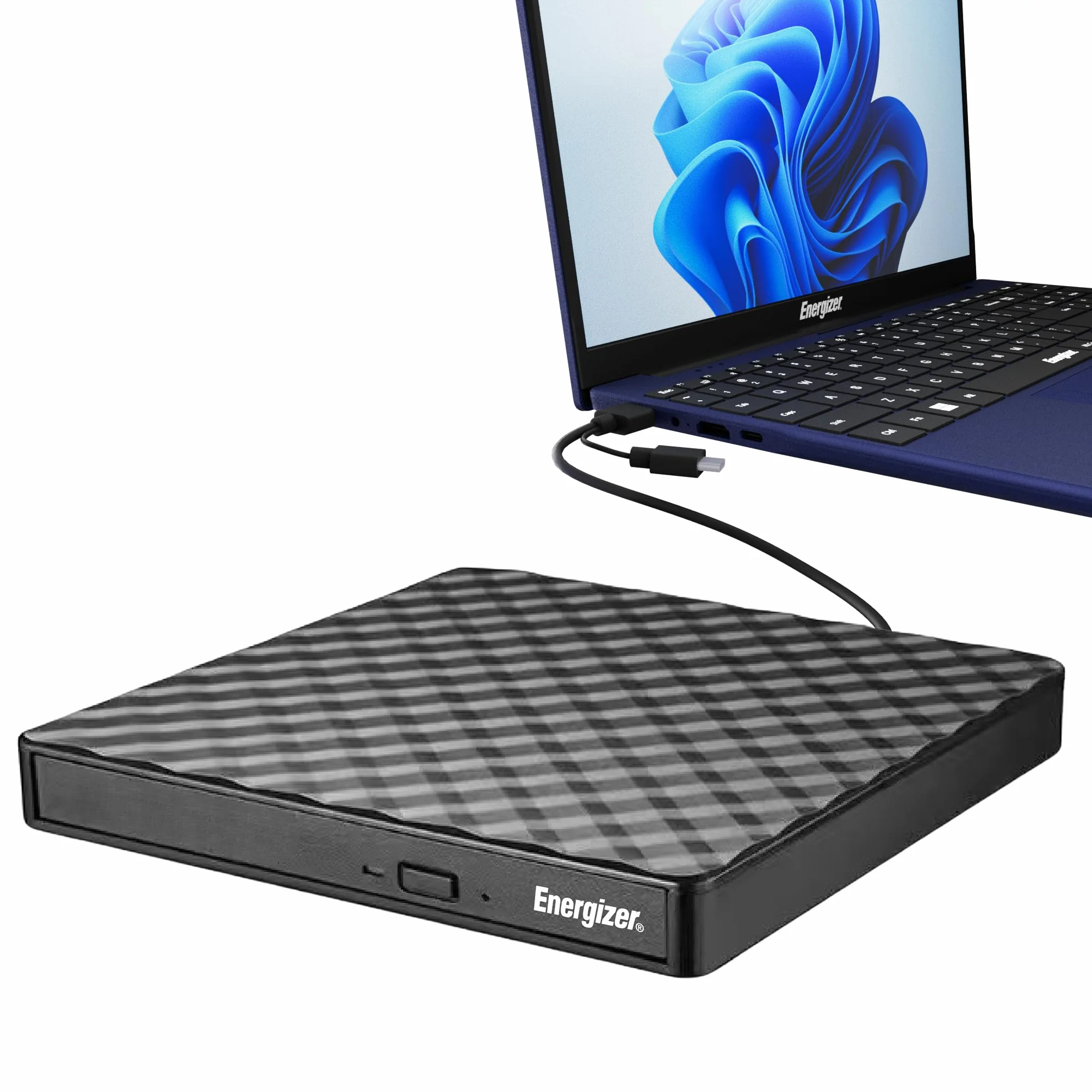 Energizer - Reproductor y grabador de DVD externo USB 3.0 y Type-C - Alta velocidad 5Gbps - Plug & Play para PC, MacBook y Windows - Compatible con CD-RW, DVD±RW - Diseño delgado y negro