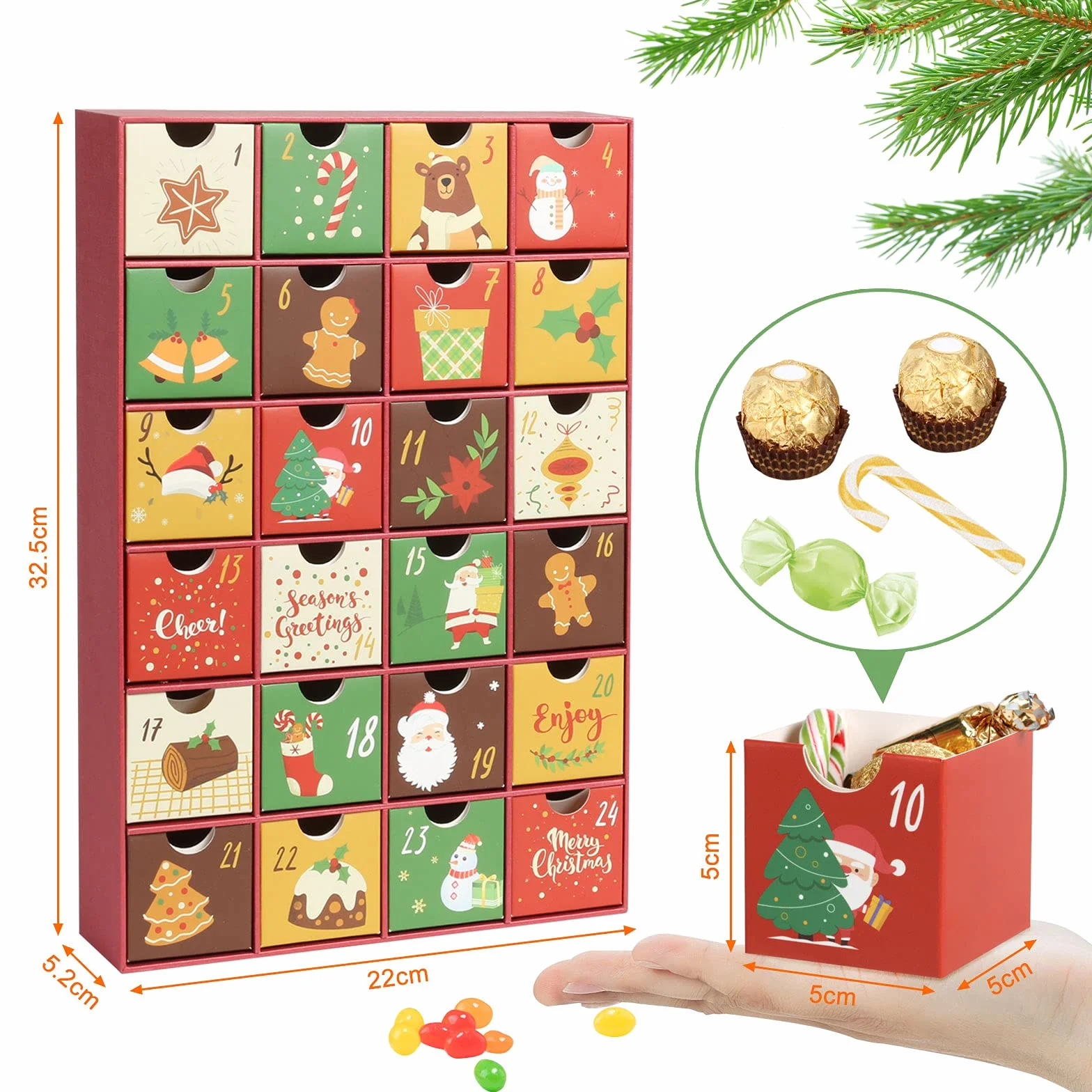 LEMESO 24 Cajas de Calendario de Adviento de Cartón para Rellenar con Números 1-24