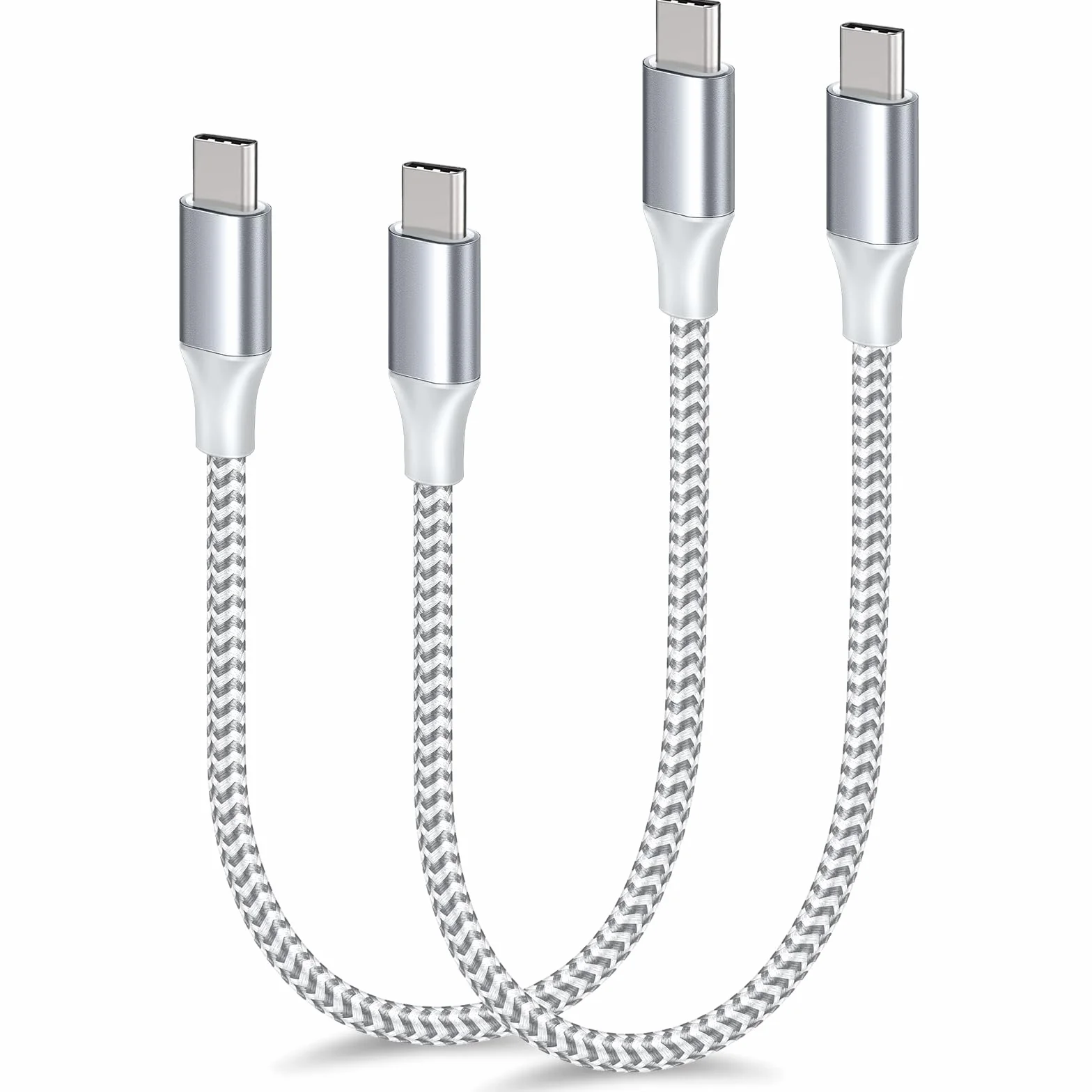 Cable C a C de 1.5 pies, paquete de 2 cables de carga cortos USB tipo C de alta velocidad de 60 W, cable de carga trenzado de nailon compatible con iPhone 16 15 Pro/15 Pro Max Android Samsung Galaxy