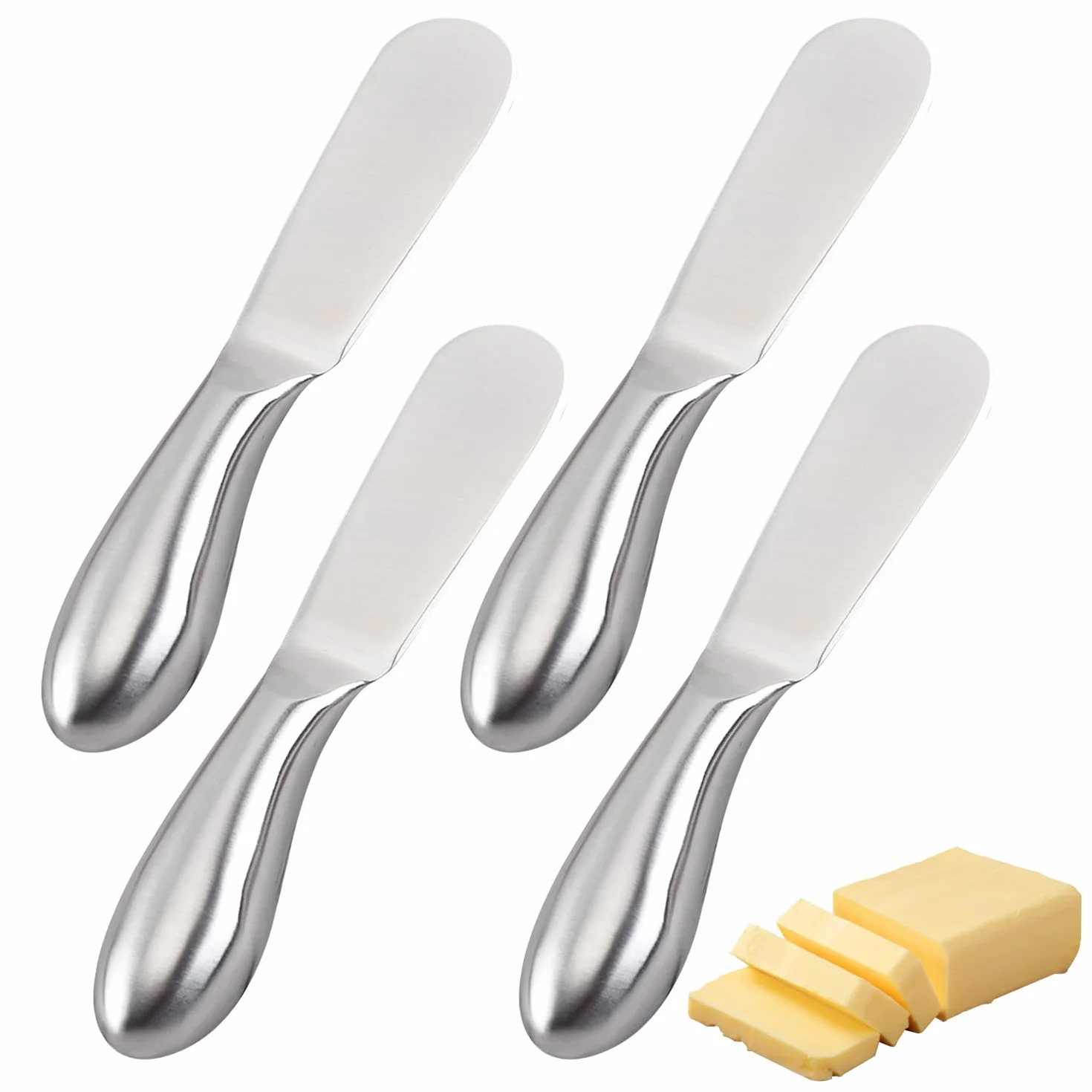 Juego de 4 cuchillos multifuncionales de acero inoxidable, con mantequilla, mermelada, queso, pan con mangas, espátulas de postre
