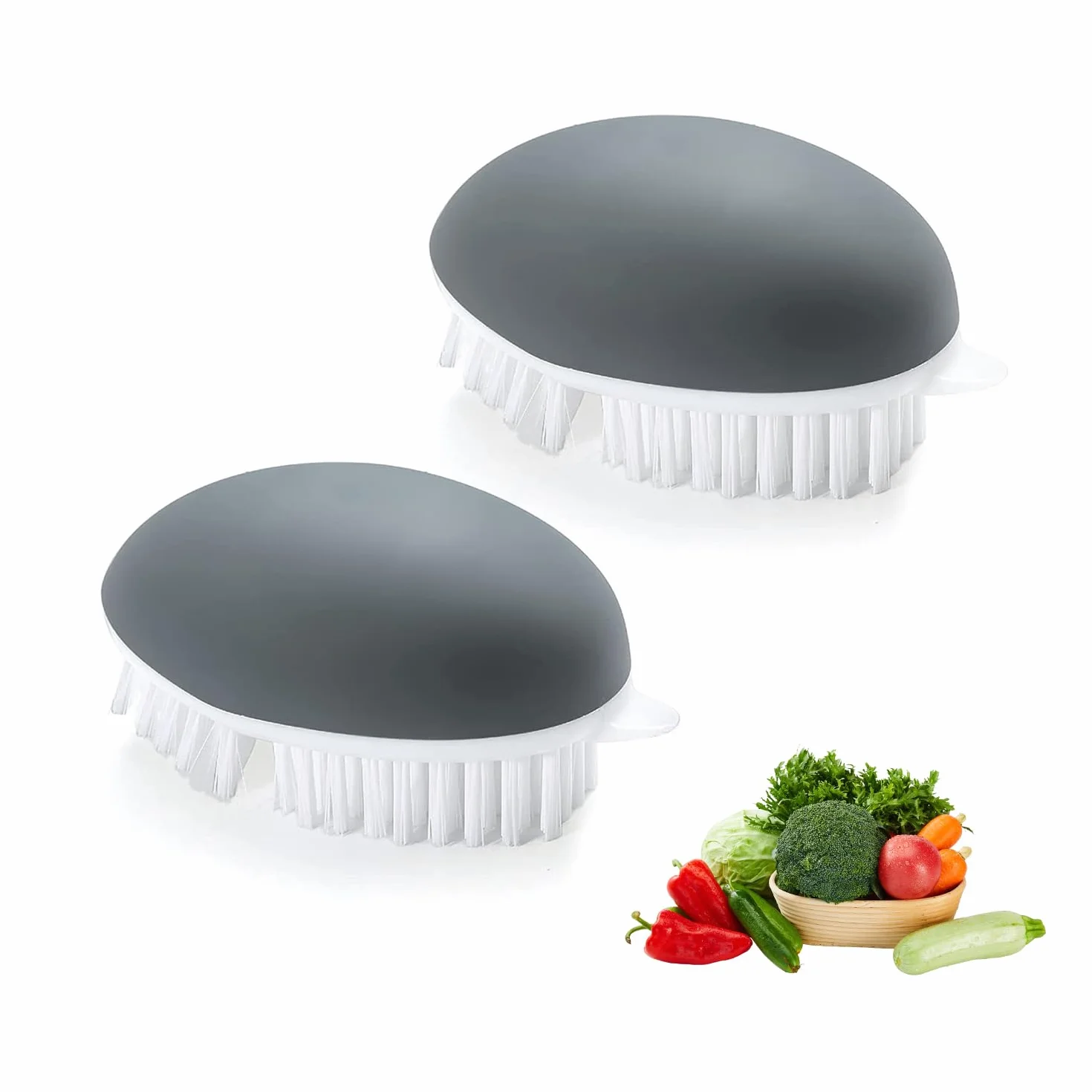 2 cepillos de limpieza para frutas y verduras, cepillo de verduras, cepillo de patatas, cepillo de frutas, cepillo de setas, cepillo de cocina, adecuado para fregar frutas, patatas, zanahorias y