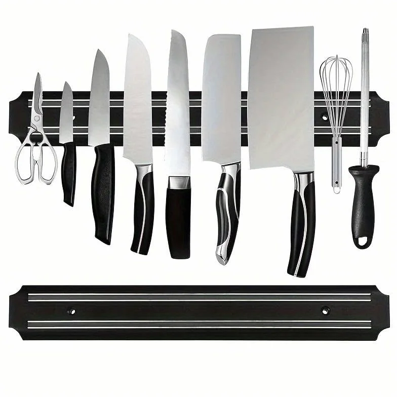 CHEFZOCO Barra Magnética para Cuchillos Acero Inoxidable 33 cm Negro