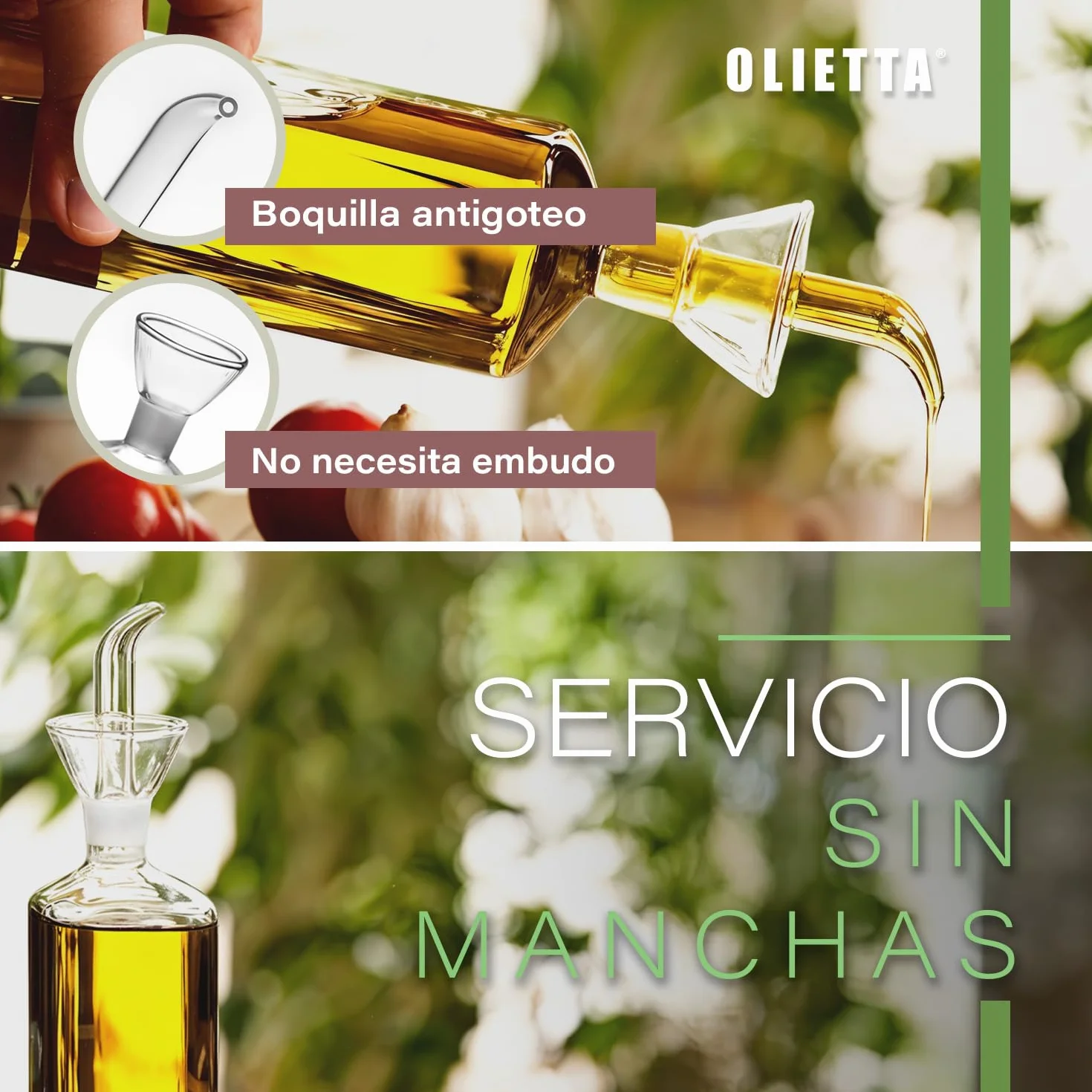 Aceitera antigoteo de cristal 500ml a prueba de fugas para aceite de oliva y vinagre