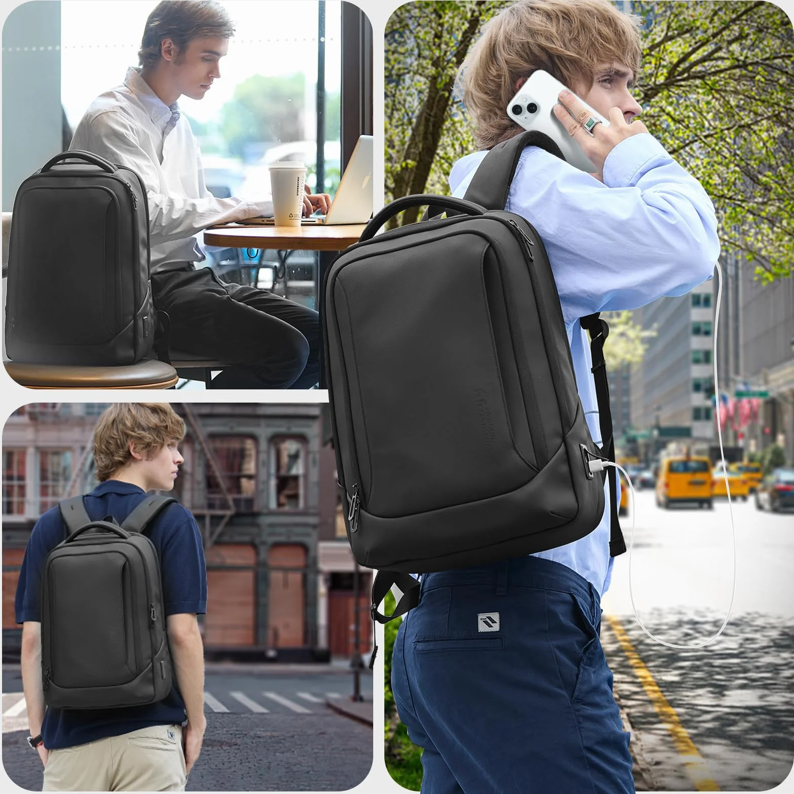 Mochila para Hombre Portátil con Puerto USB-C y USB-A, Gran Capacidad 24-28L, Resistente al Agua, Antirrobo, Ligera y Ergonómica para Trabajo