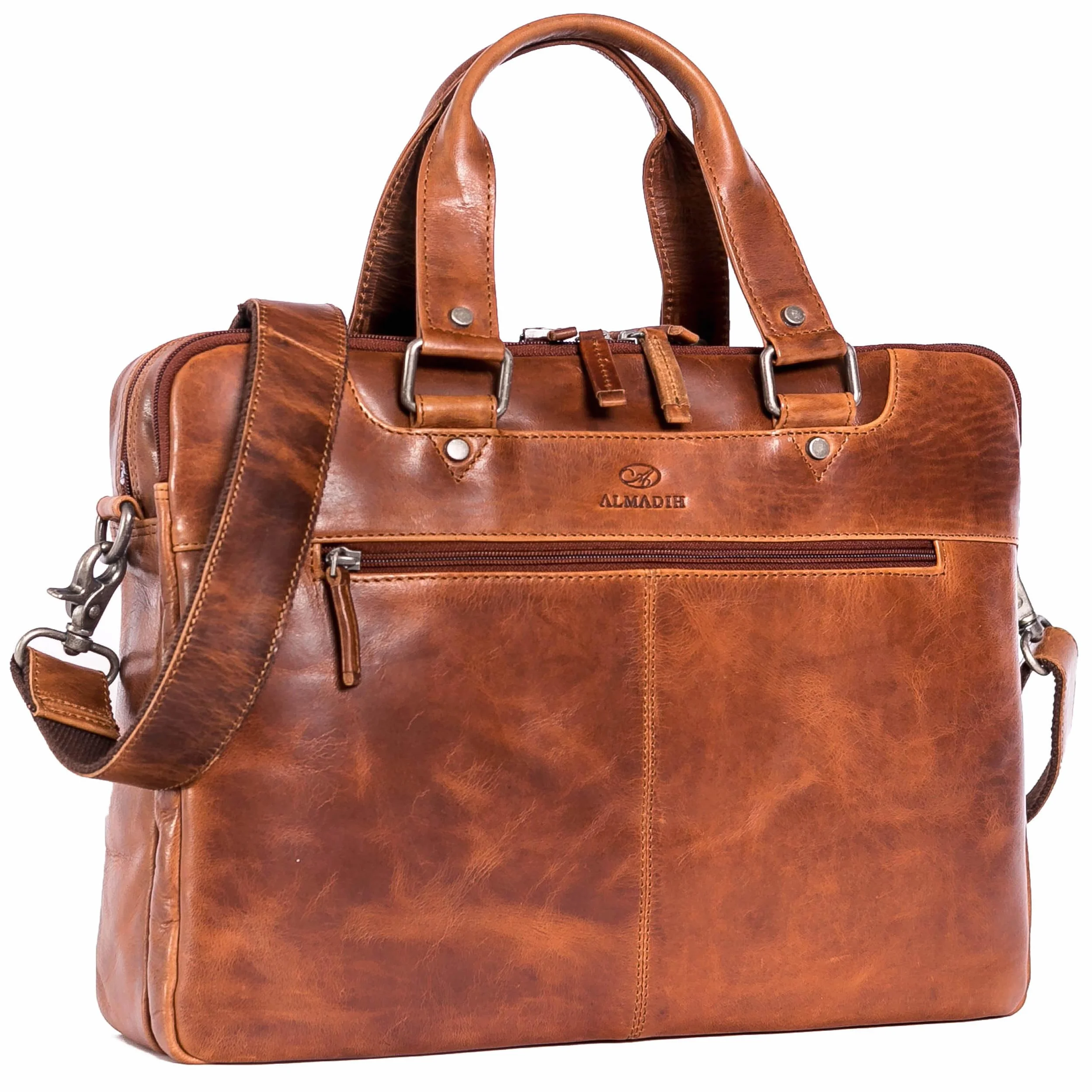 ALMADIH Luca - Maletín de piel para ordenador portátil, piel de vacuno premium, bolso de negocios, bolso de hombro, bolso de mano, bolso de mano, bolso de mano, bolso de mano