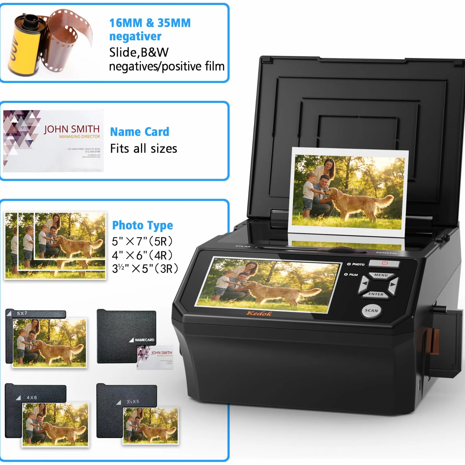 Escáner fotográfico 35mm 110mm 22MP LCD 5 Pulgadas JPEG Tarjeta SD 8GB