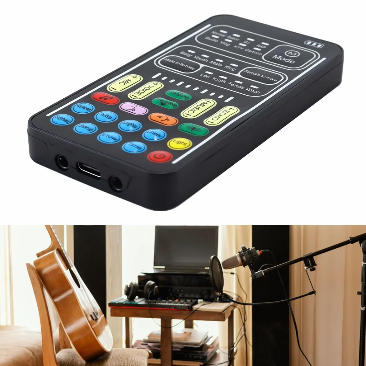 Riven I9 Voice Changer Set Multifuncional Portátil Grabación Mini Tarjeta de Sonido para Game Anchor Recording Computer Multifuncional Kit