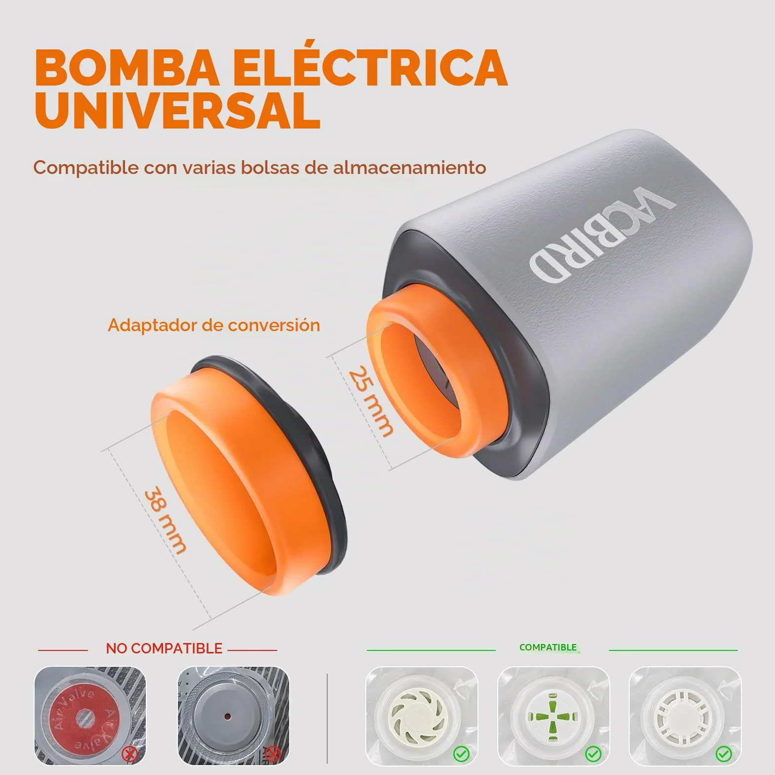 Vacbird Bomba de vacío eléctrica inalámbrica 4500 Pa portátil para comprimir ropa
