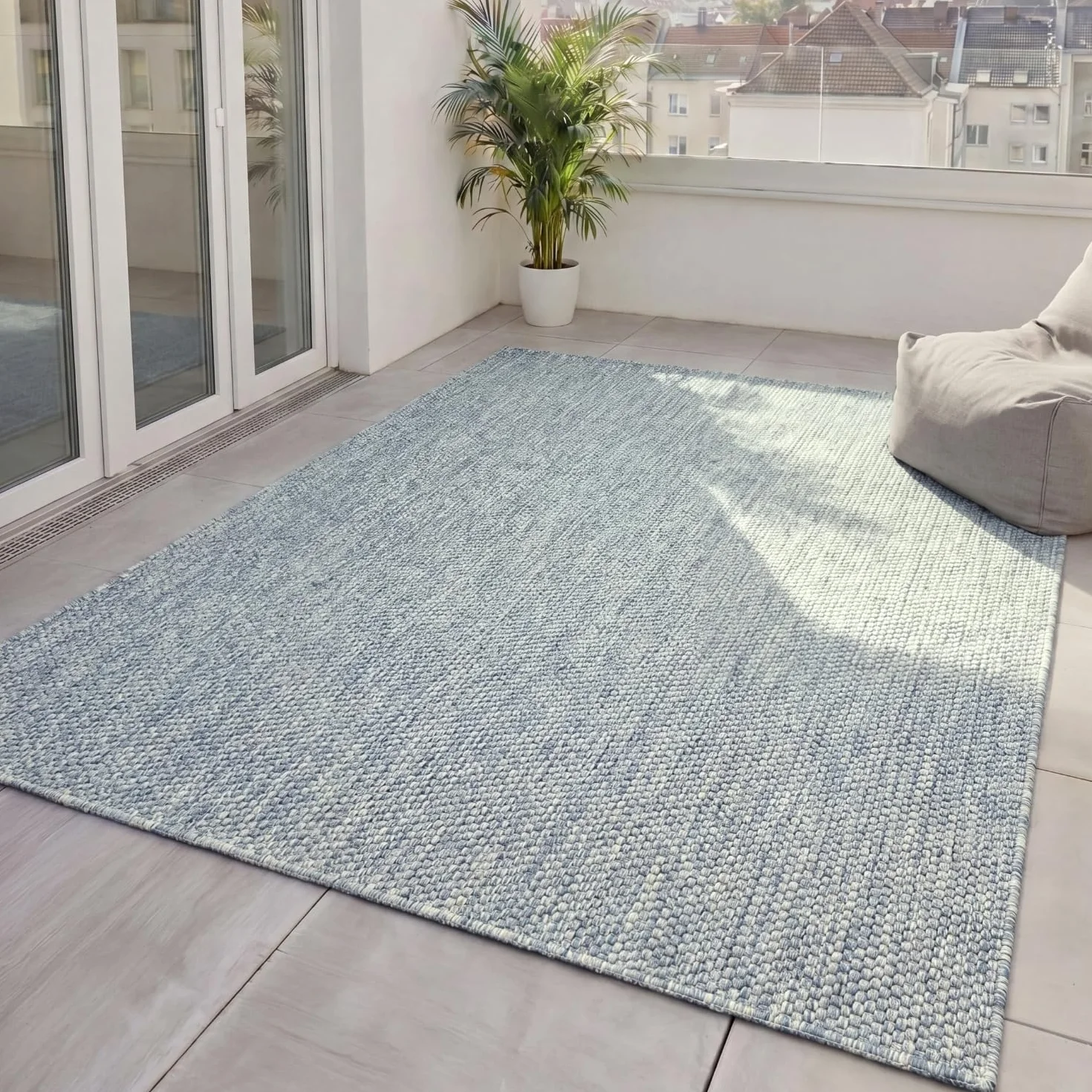 benuta Basic Alfombra Exterior Iowa - Azul 120x170 cm - Estilo Yute Boho - Resistente al Clima y UV para balcón, terraza, jardín, Cocina y Sala - Duradera y Robusta - Apta para Interiores