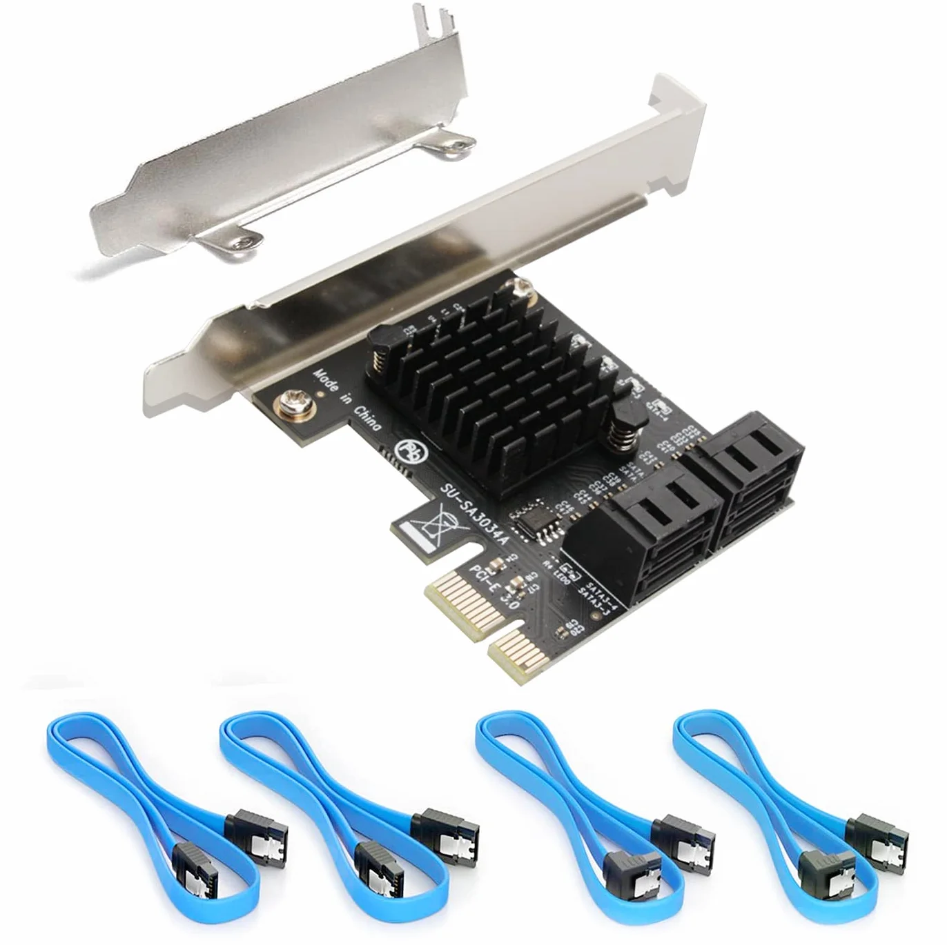 Tarjeta PCIE3.0 Con 4 Puertos SATA y Cables, Controlador de Expansión Con Soporte de Perfil Bajo, Asmedia1062 Non-Raid, Arranque Como Disco del Sistema