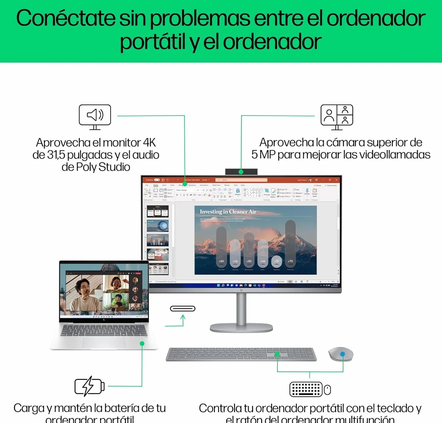 HP OmniStudio X All-in-One 32 UHD 4K (Procesador Intel Ultra 5-125H, 16GB RAM, 1TB SSD, Gráfica Intel ARC, Windows 11) - Teclado QWERTY Español - Silver