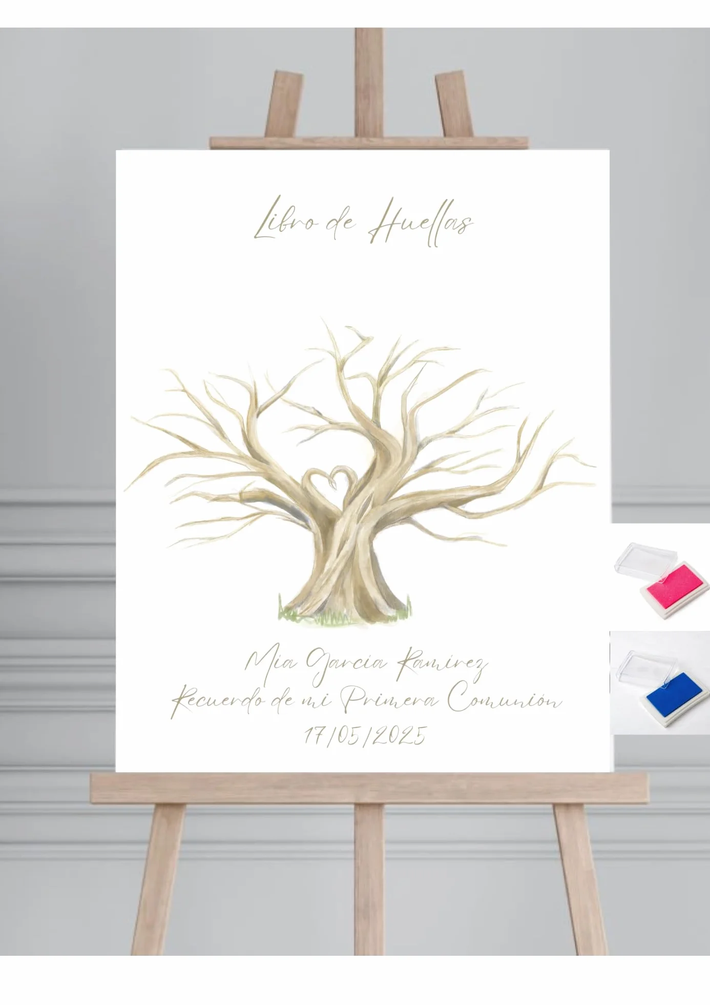 Árbol de huellas comunión niño niña | Lámina huellas personalizada | Alternativa libro firmas boda evento | Sin marco
