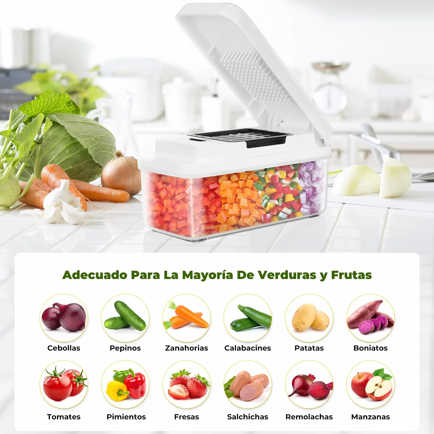 Cortador de Verdura 2 en 1, Picador de Verduras con 2 Cuchillas Intercambiables, Mandolina de Cocina Profesional