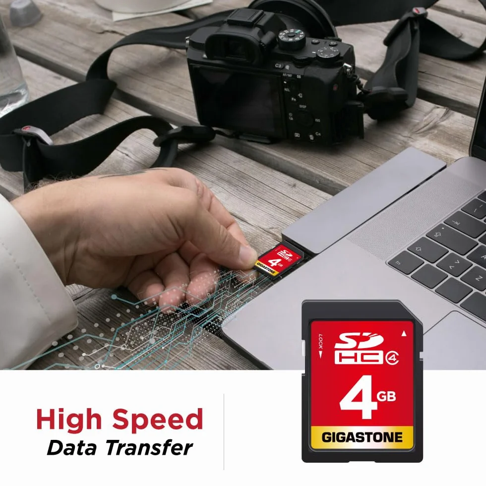 GIGASTONE Paquete de 2 Tarjetas SD de 4GB, Tarjeta de Memoria SDHC Clase 4 para Fotos, vídeos, música, Archivos de Voz, cámara DSLR, videocámara DSC, grabadora, reproducción, PC, Mac, POS, 2 Unidades
