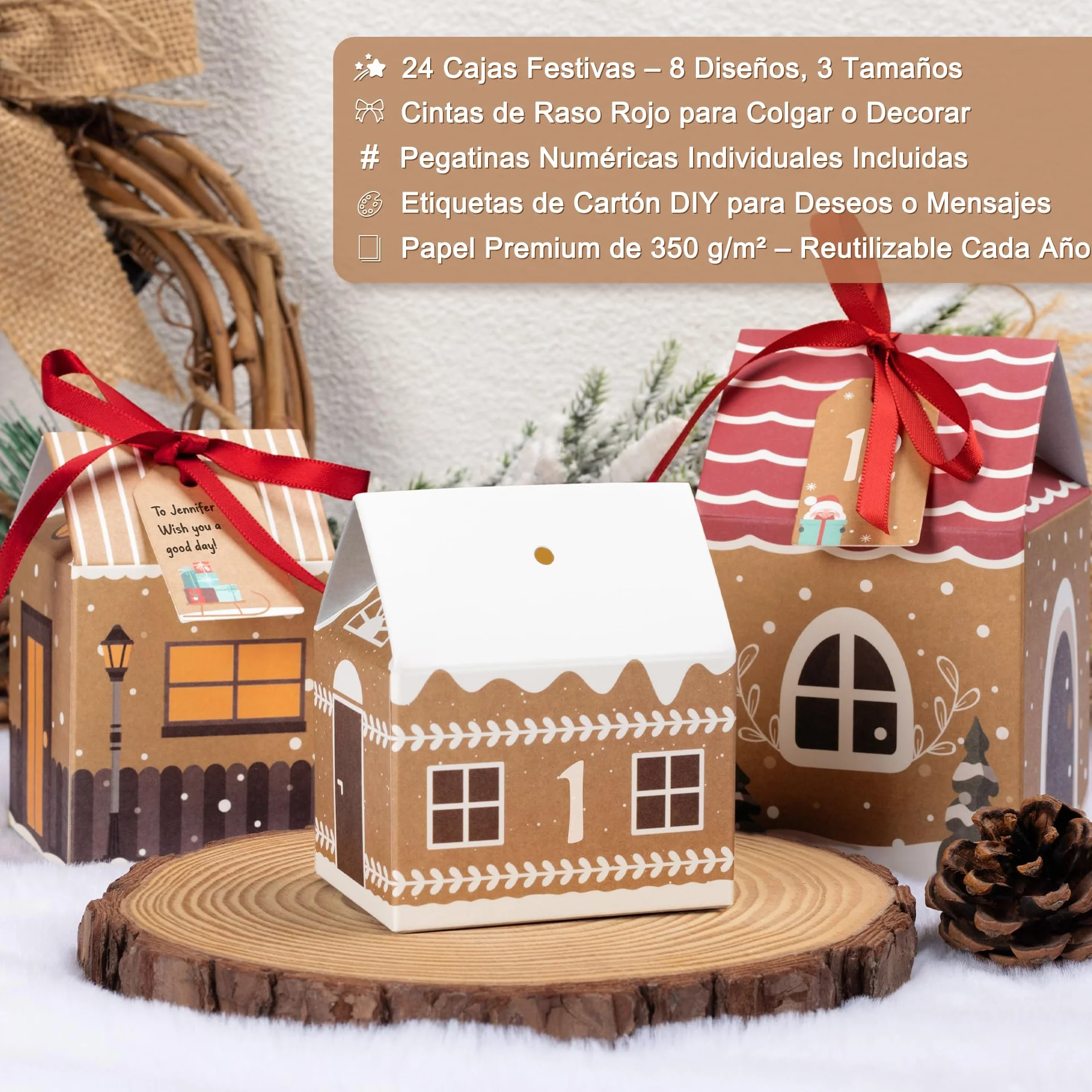Calendario de Adviento DIY Kit 24 Casas con Pegatinas, Cintas y Etiquetas