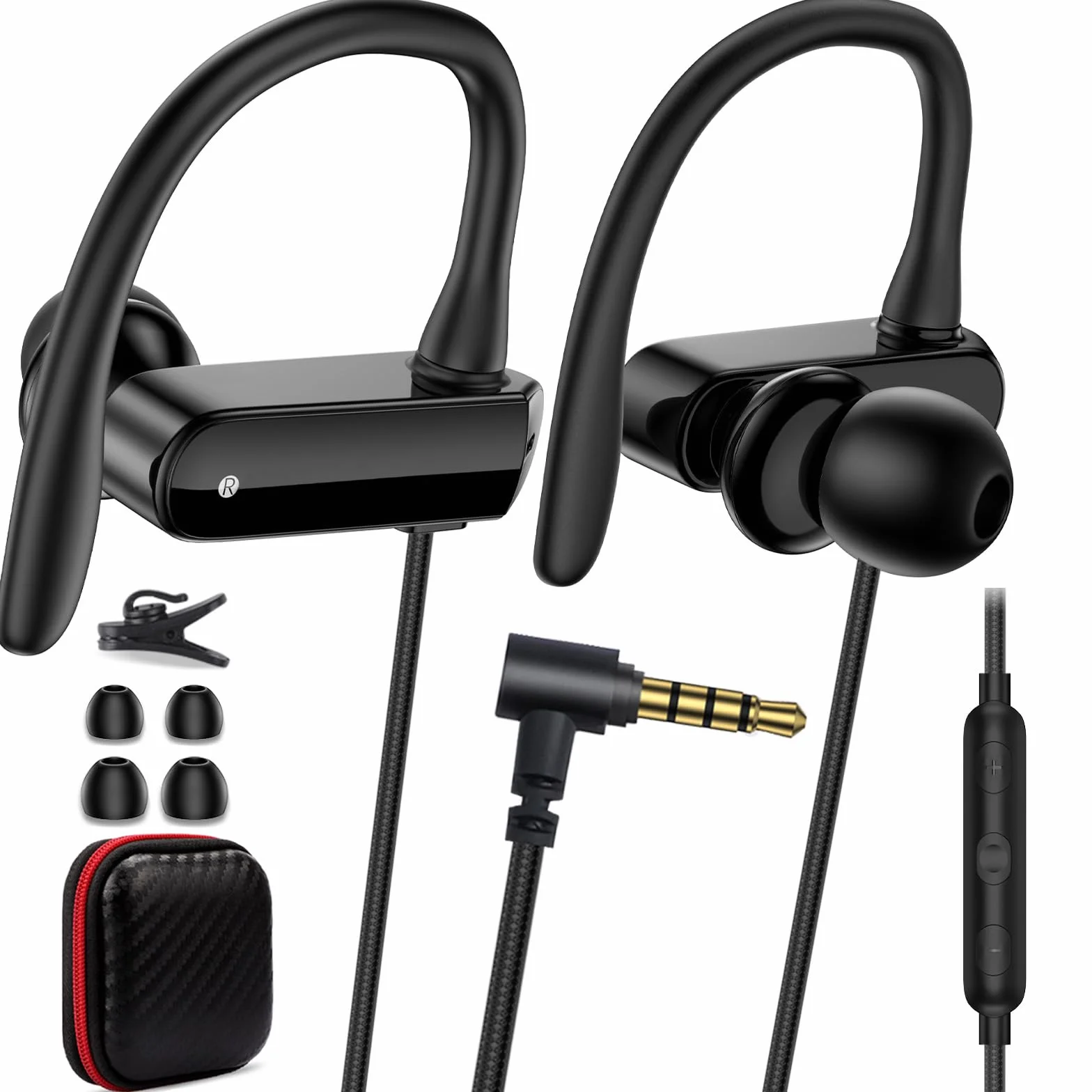 Auriculares con cable con gancho para la oreja para micrófono, auriculares deportivos de 3,5 mm de largo, 1,8 m de largo, con cable para iPad, iPod, teléfonos móviles, portátiles, auriculares