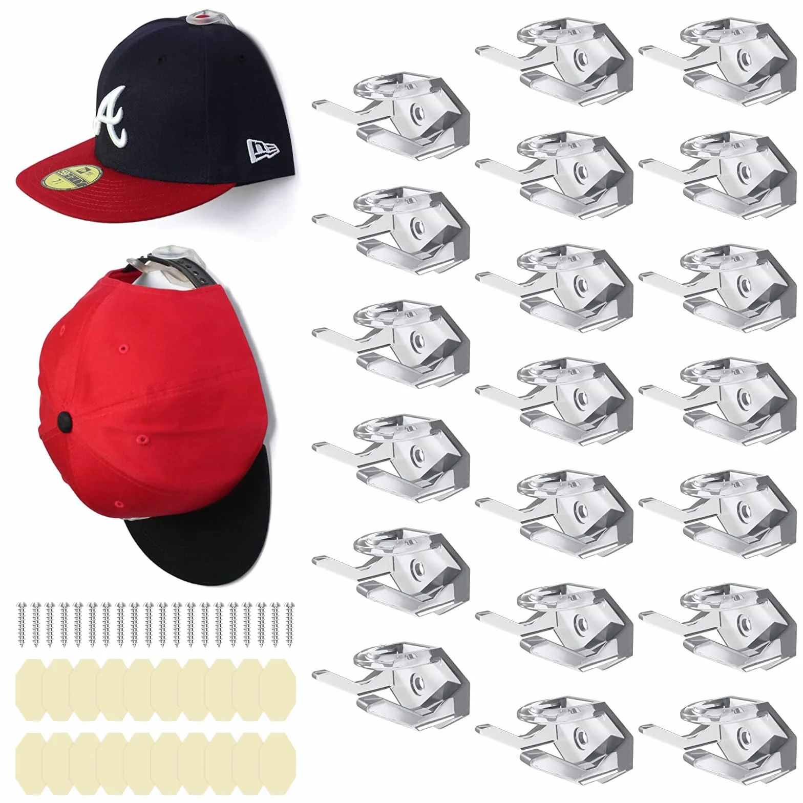 Soporte de Pared para Sombrero 20 PCS Autoadhesivos Porta Gorras Ganchos Organizador Sombrero Montado en Pared Cuelga Gorras de Béisbol para Gorras, Llaveros, Bufandas para Auriculares
