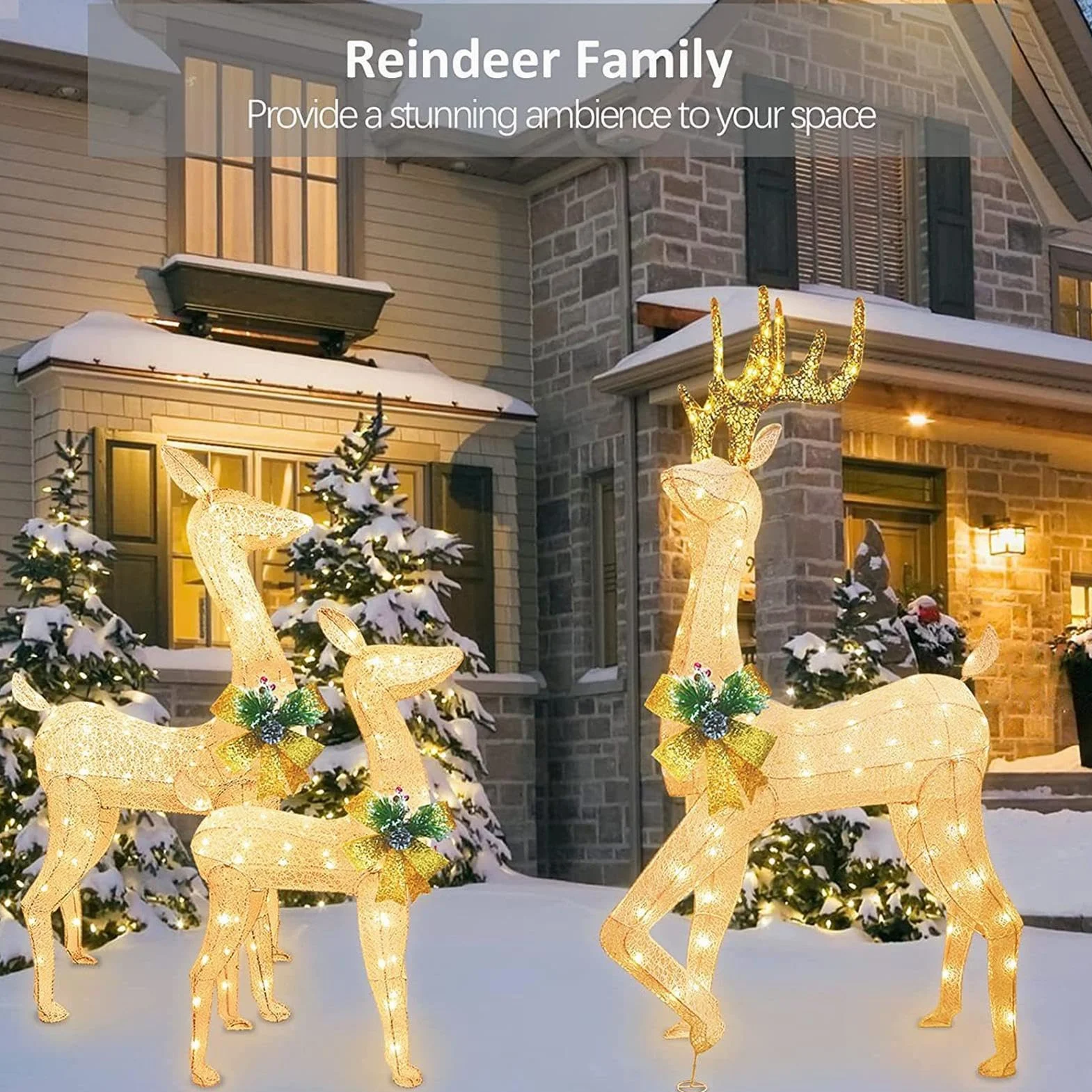 Decoración navideña de Reno con Luces LED, Juego de Ciervos de Navidad para Exteriores, 3 Piezas