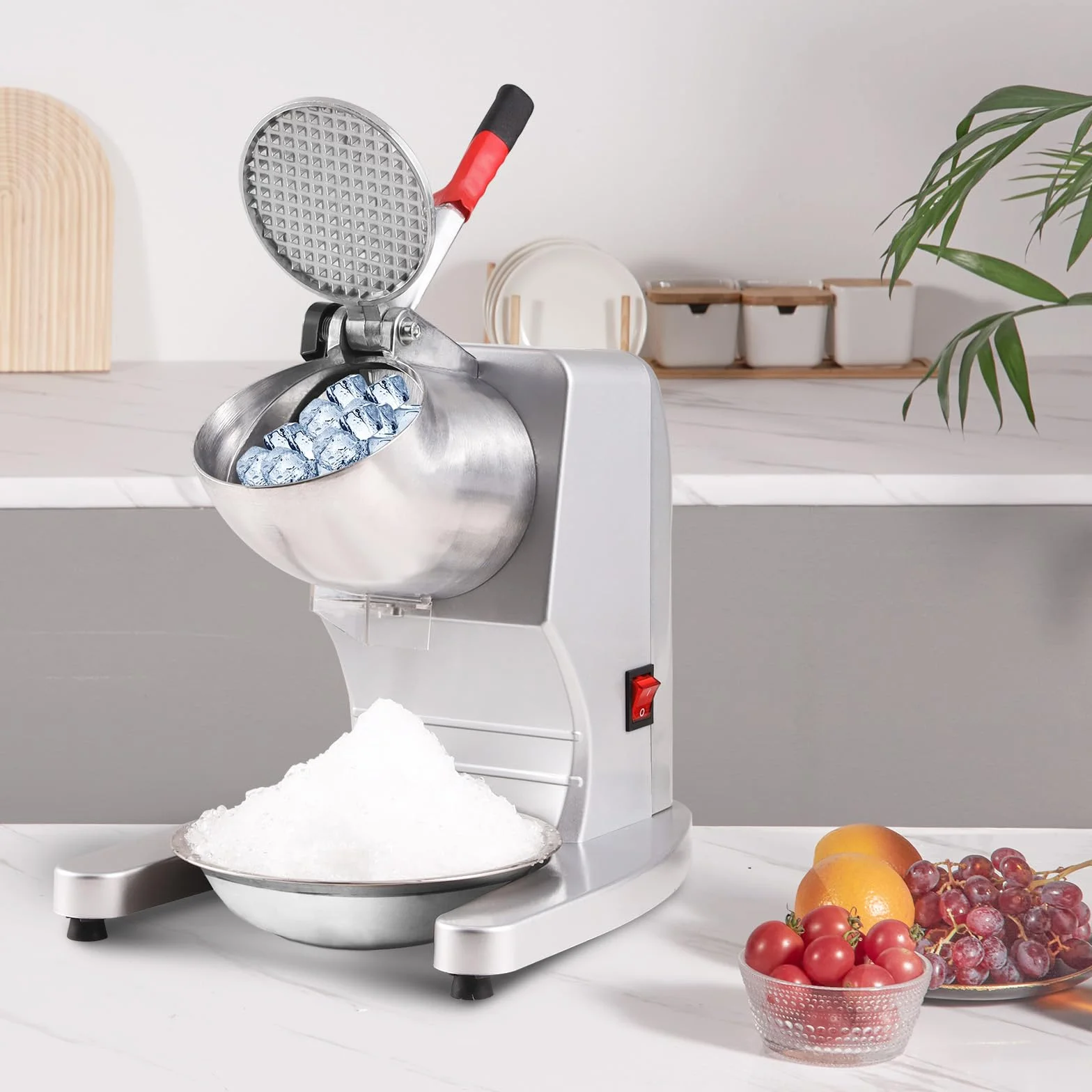 VEVOR Máquina para Picar Hielo Eléctrica 100 kg/h Picadora de Hielo Comercial 300 W Cabezal de Acero Inoxidable 4 Cuchillas