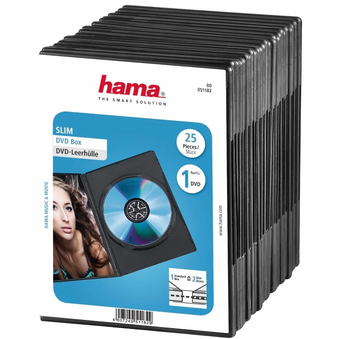 Hama DVD Slim Box 25, Cajas de discos ópticos, Negro, paquete de 25
