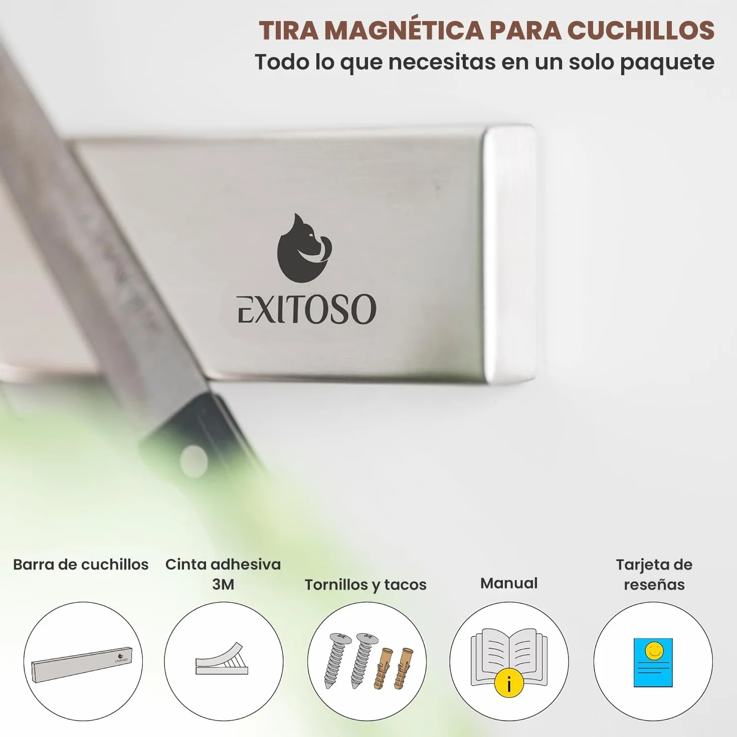 EXITOSO Barra Magnética para Cuchillos de Cocina Acero Inoxidable Adhesiva sin Perforación