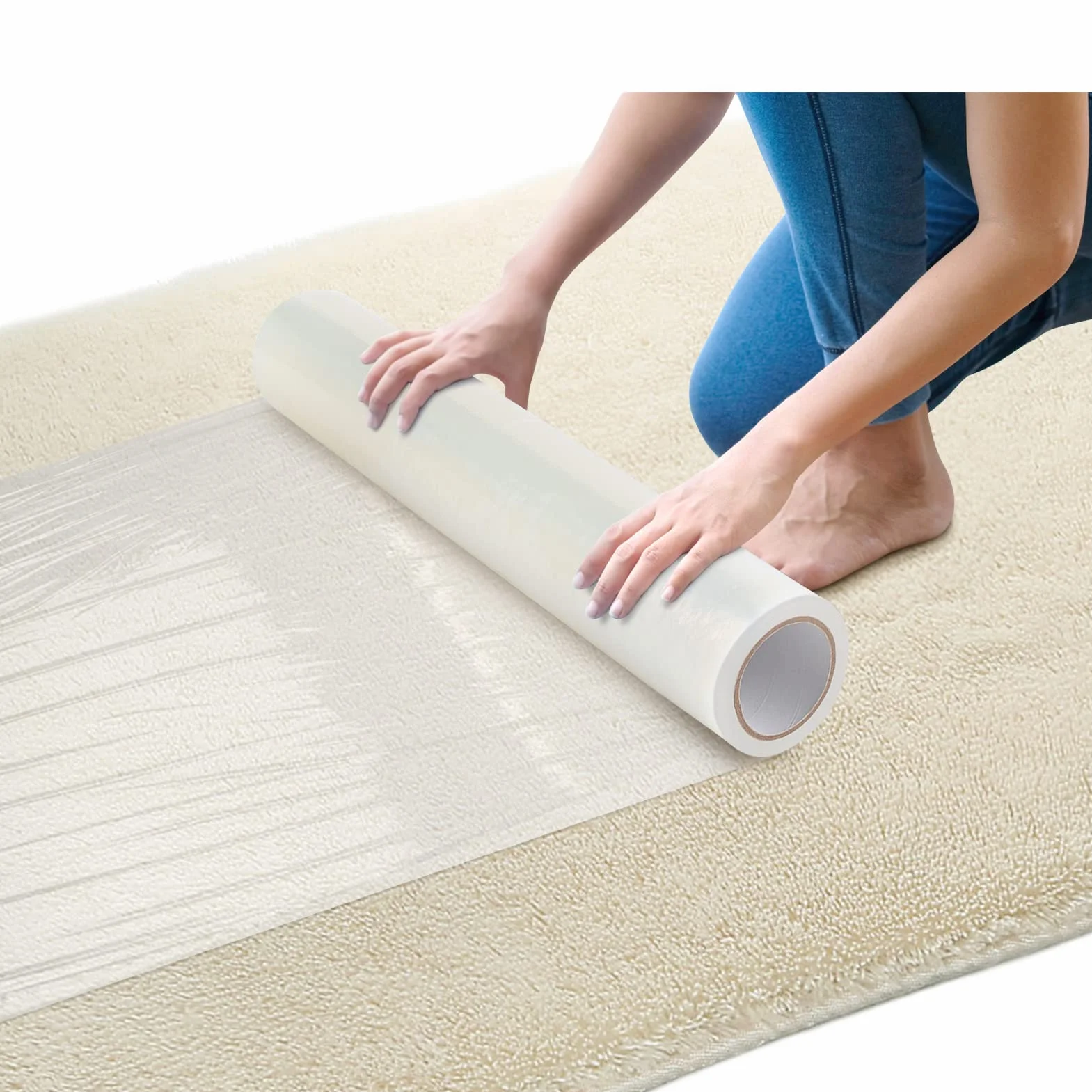 Película protectora de suelo 60 cm x 100 m transparente autoadhesiva PE resistente al agua