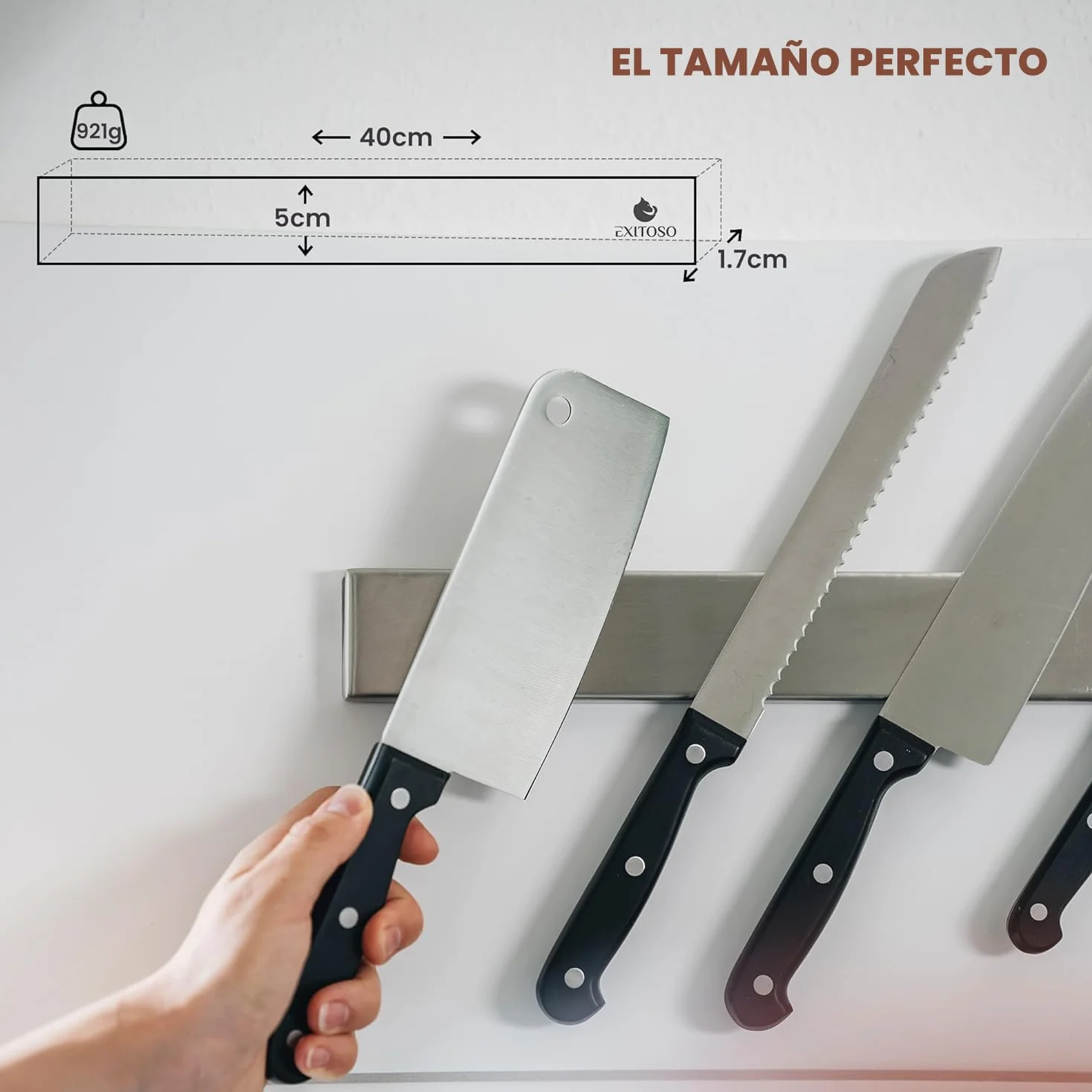 EXITOSO Barra Magnética para Cuchillos de Cocina Acero Inoxidable Adhesiva sin Perforación