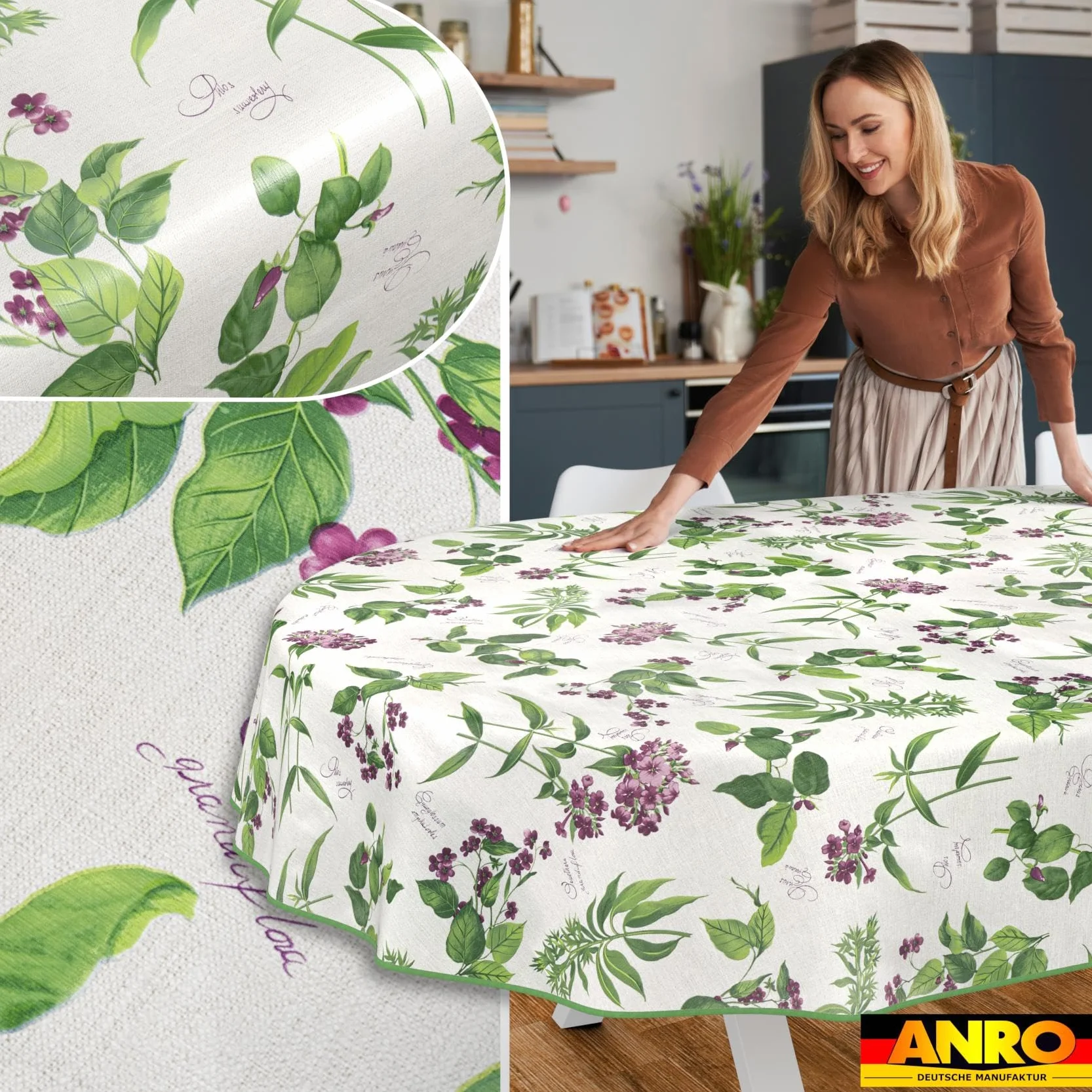 Mantel de Hule Lavable Impermeable Efecto Loto 200 x 140 cm Ovalado