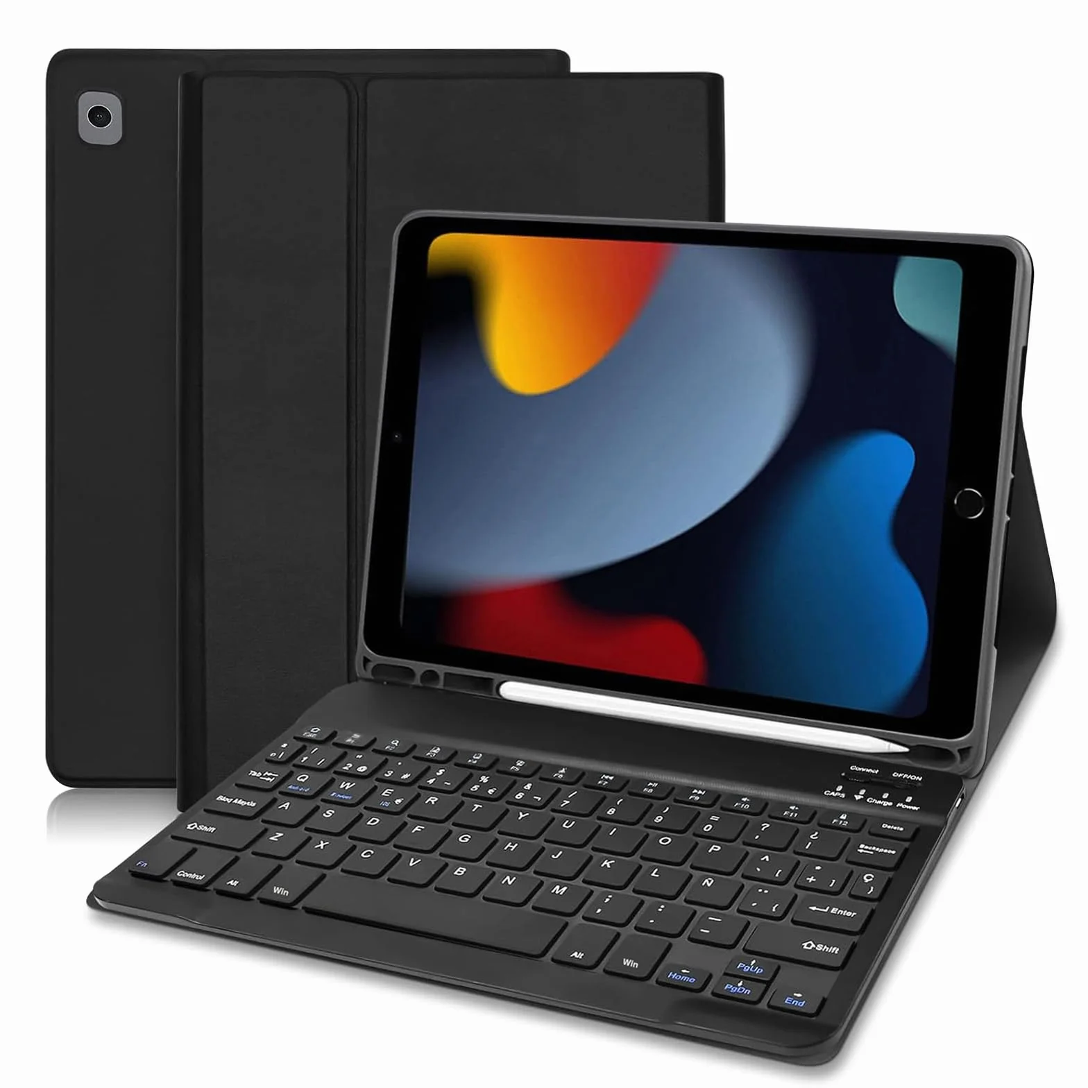 Funda con Teclado iPad 9/8 /7 generacion 10.2”/Air 3 10.5"/Pro 10.5”, Español Ñ QWERTY Bluetooth Desmontable, Funda Teclado para iPad 10.2 9th Gen 2021/ 8th 2020/ 7th 2019, Negro