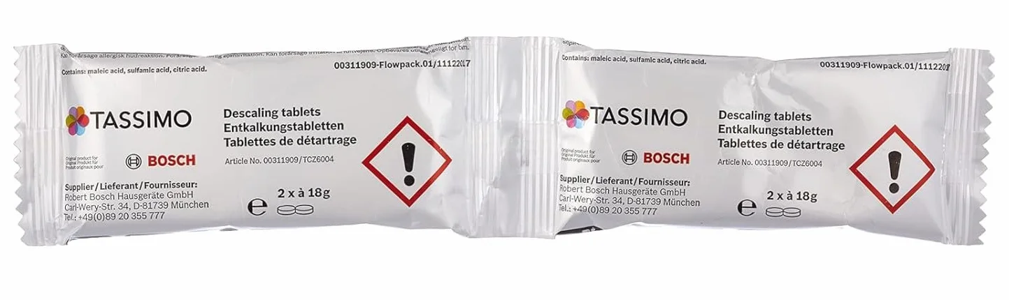 Bosch TCZ6004 Pastillas de Limpieza y Descalcificación para Cafeteras TASSIMO
