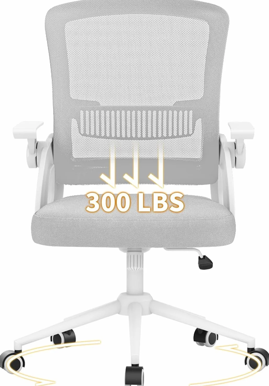 Silla Ergonómica de Oficina con Respaldo de Malla y Soporte Lumbar, Giratoria Altura Regulable, Reposabrazos Plegables 90°, Función Inclinable, Gris