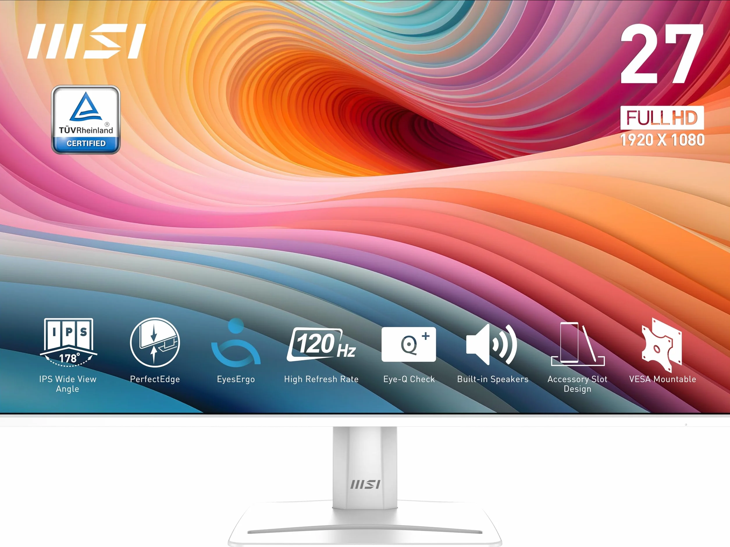 MSI Pro MP275W E2, Monitor Profesional FHD de 27 Pulgadas, Panel IPS de 1920 x 1080, sin Marcos en los 4 Lados, tasa de refresco 120 Hz, Pantalla Agradable a la Vista, inclinación Ajustable